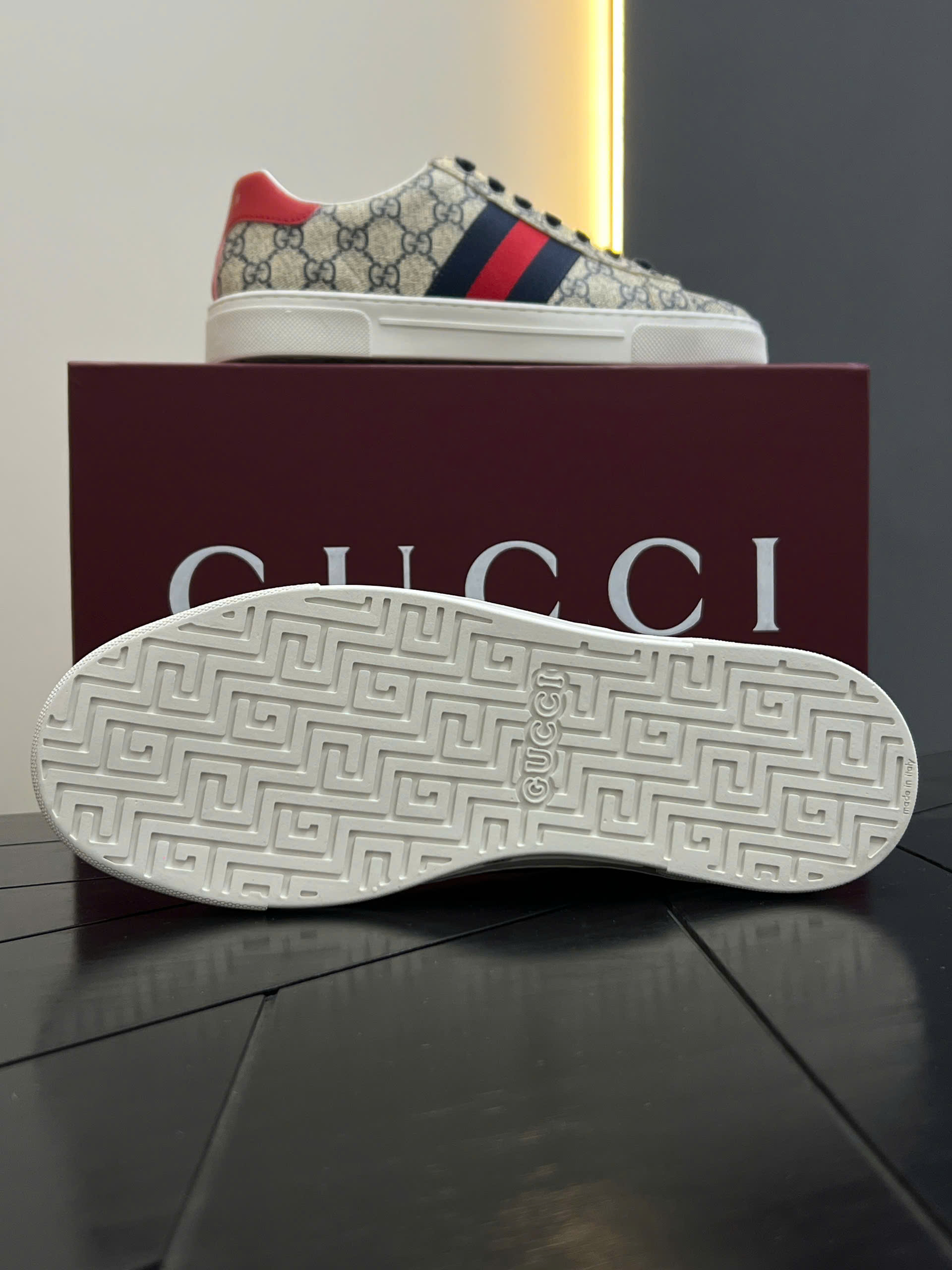 Giày sneaker Gucci Ace GG Supreme Canvas Xanh logo full kẻ sọc ngang Xanh Đỏ Like Auth 38-43 VTN