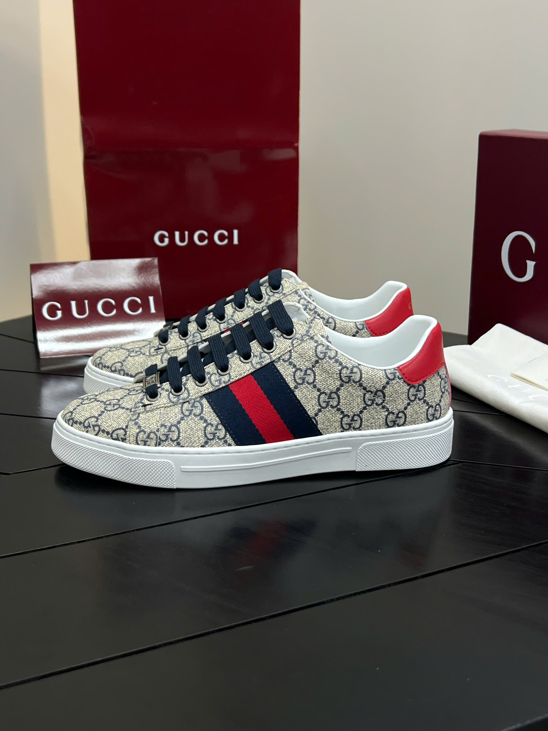 Giày sneaker Gucci Ace GG Supreme Canvas Xanh logo full kẻ sọc ngang Xanh Đỏ Like Auth 38-43 VTN