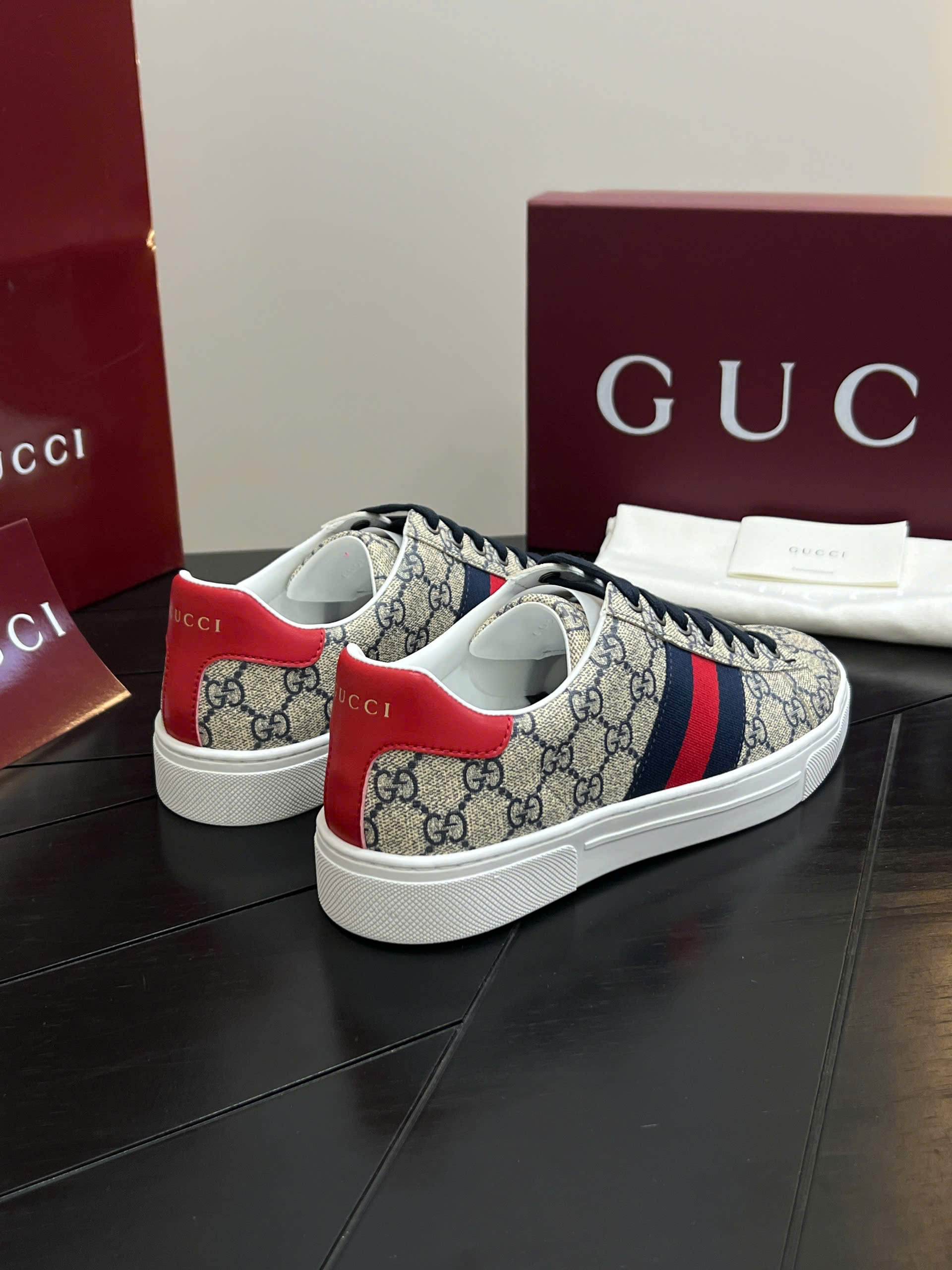 Giày sneaker Gucci Ace GG Supreme Canvas Xanh logo full kẻ sọc ngang Xanh Đỏ Like Auth 38-43 VTN