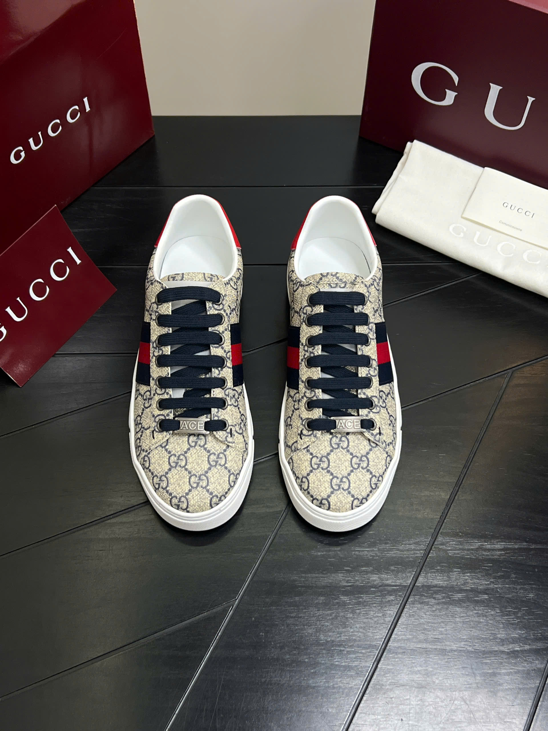 Giày sneaker Gucci Ace GG Supreme Canvas Xanh logo full kẻ sọc ngang Xanh Đỏ Like Auth 38-43 VTN