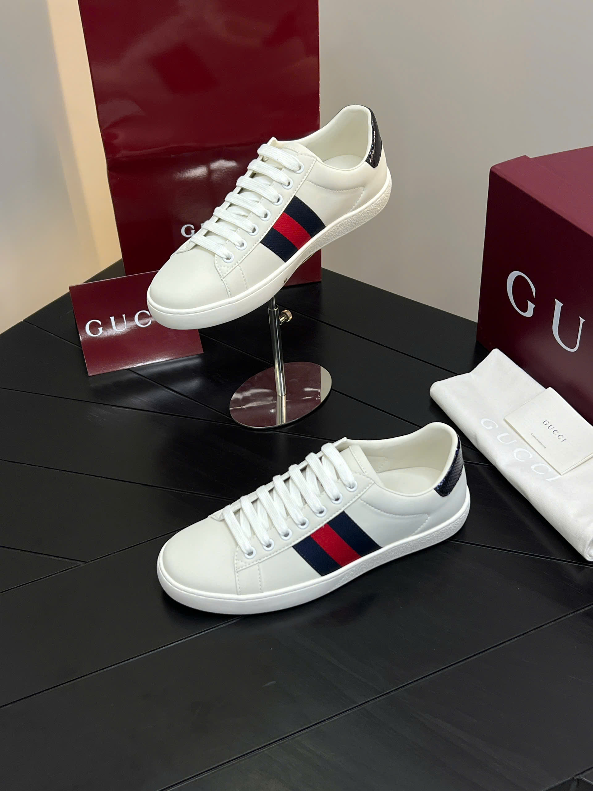 Giày sneaker Gucci Ace GG Supreme Trắng basic kẻ sọc ngang Xanh Đỏ Like Auth 38-43 VTN