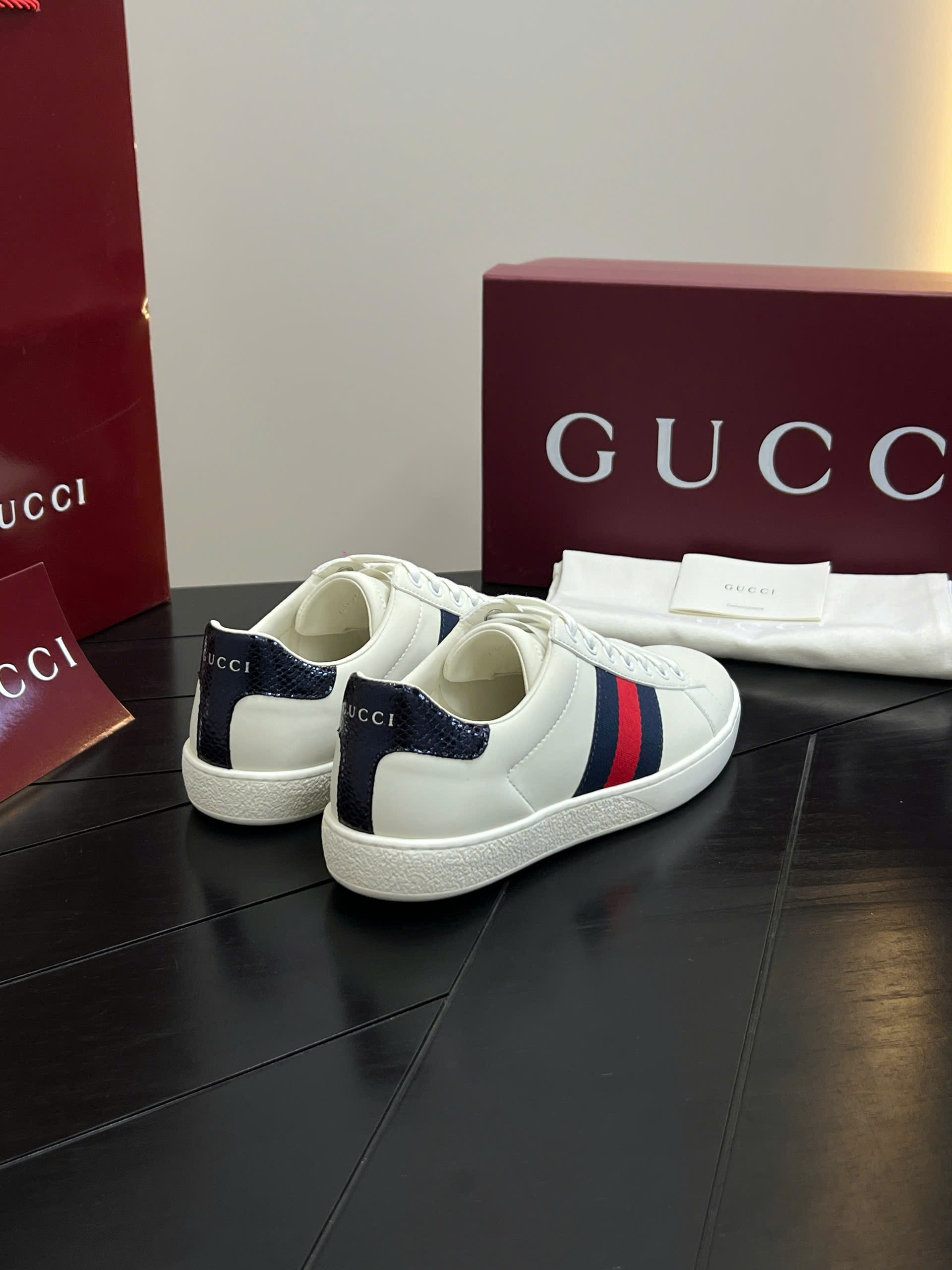 Giày sneaker Gucci Ace GG Supreme Trắng basic kẻ sọc ngang Xanh Đỏ Like Auth 38-43 VTN
