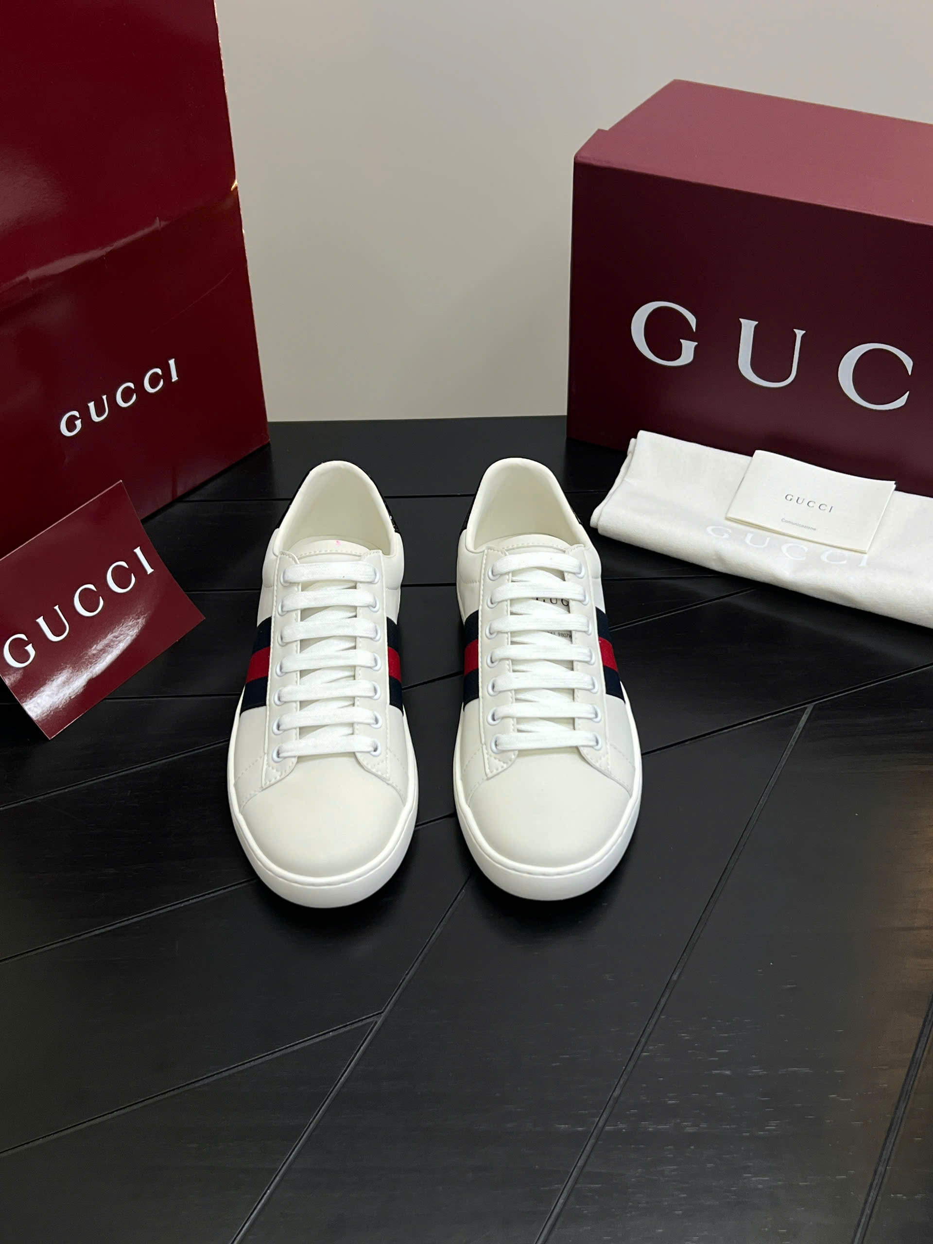 Giày sneaker Gucci Ace GG Supreme Trắng basic kẻ sọc ngang Xanh Đỏ Like Auth 38-43 VTN