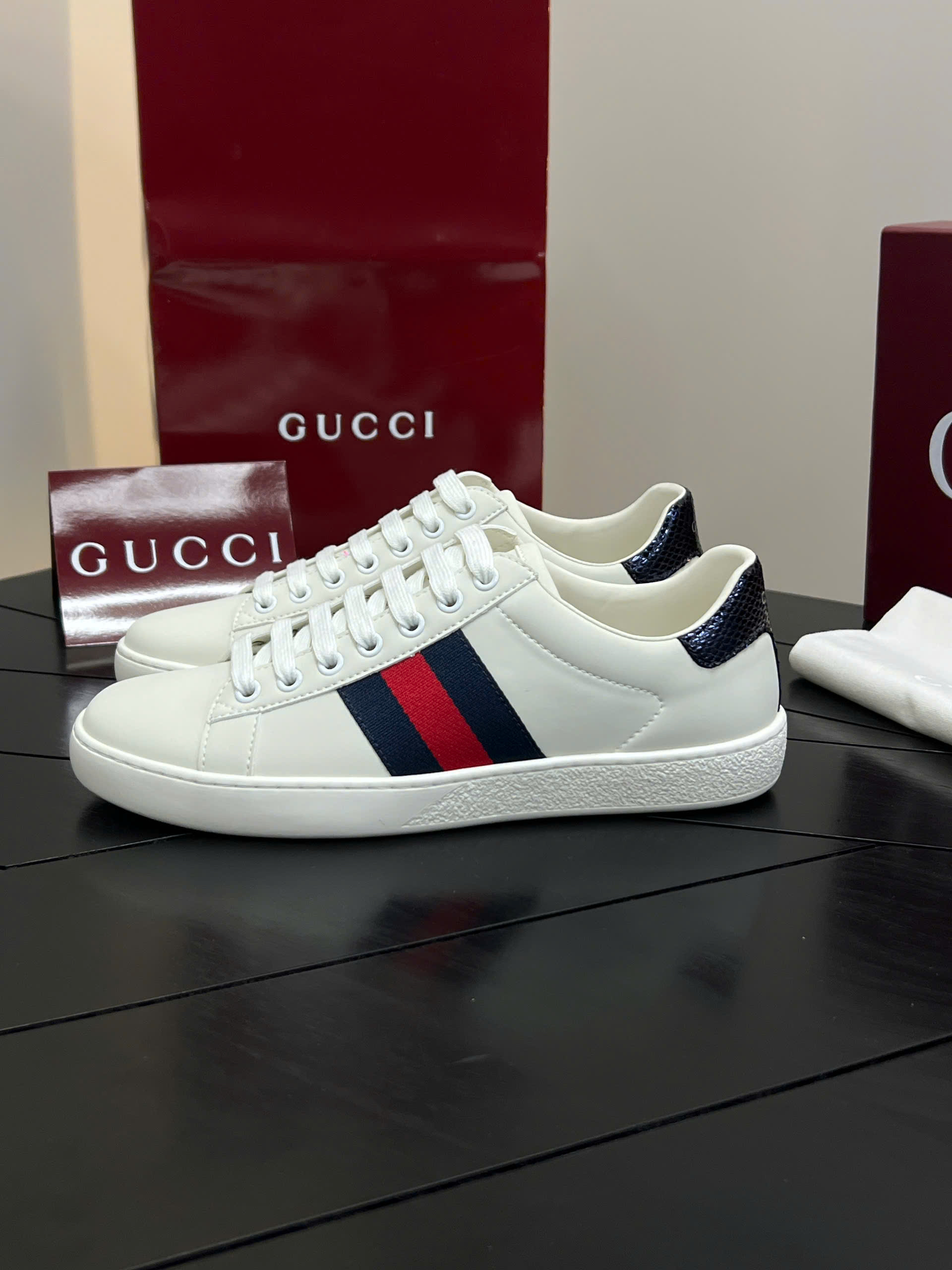 Giày sneaker Gucci Ace GG Supreme Trắng basic kẻ sọc ngang Xanh Đỏ Like Auth 38-43 VTN