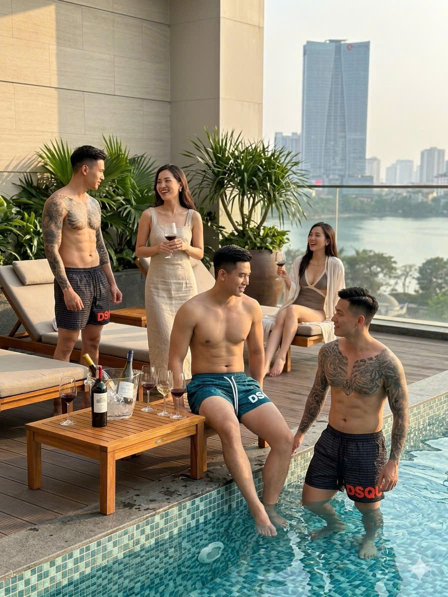Quần short đùi gió Dsquared2 DSQ Đen logo check chữ Đỏ Like Auth S-XL MK