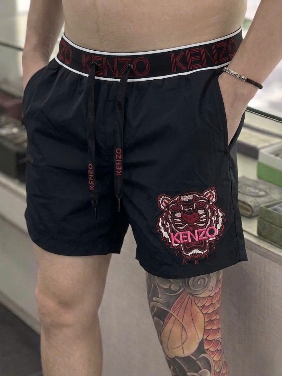 Quần short đùi gió Kenzo KZ Đen bo cạp thêu mặt hổ Đỏ Like Auth S-XL NV