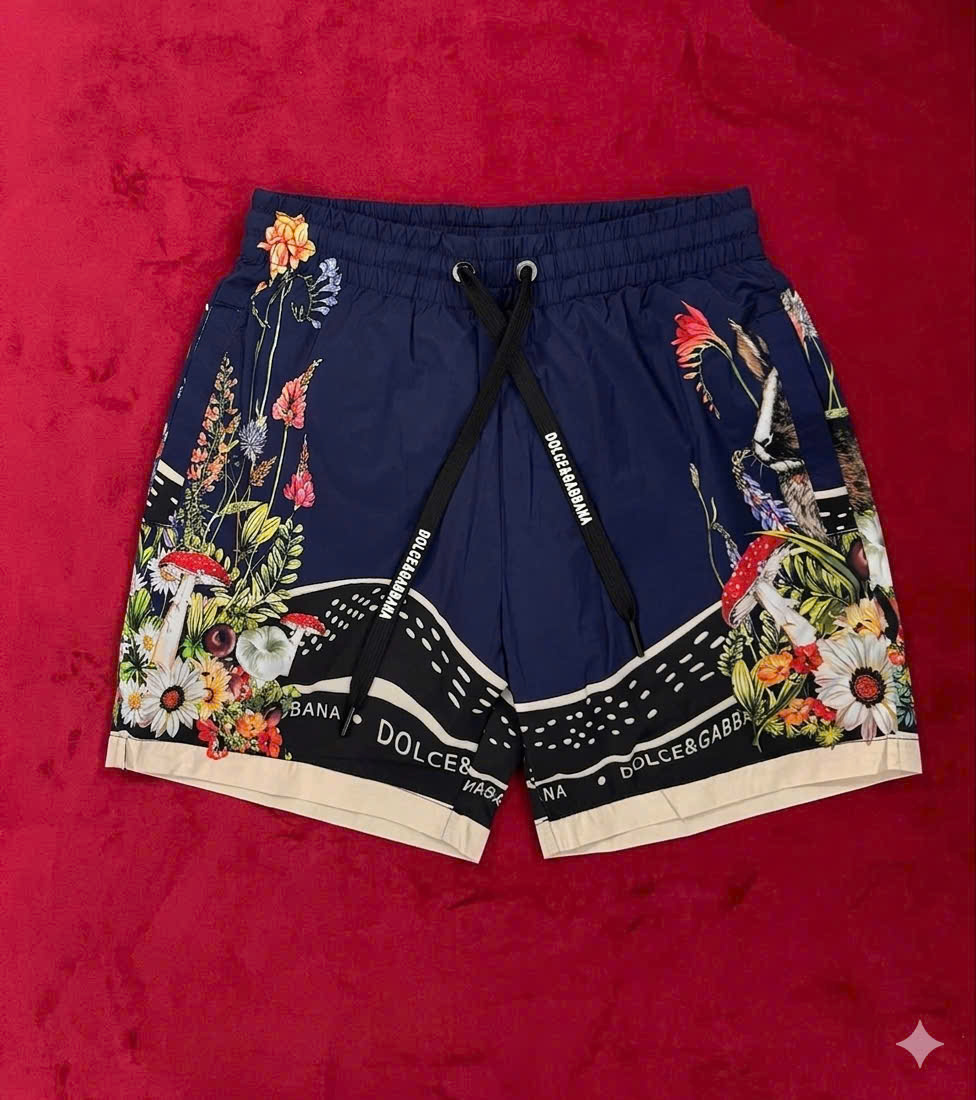 Quần short đùi gió Dolce Gabbana DG Xanh Than họa tiết hoa Like Auth 44-50 CD NV
