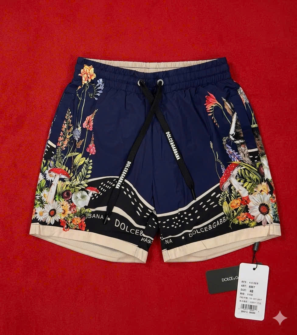 Quần short đùi gió Dolce Gabbana DG Xanh Than họa tiết hoa Like Auth 44-50 CD NV