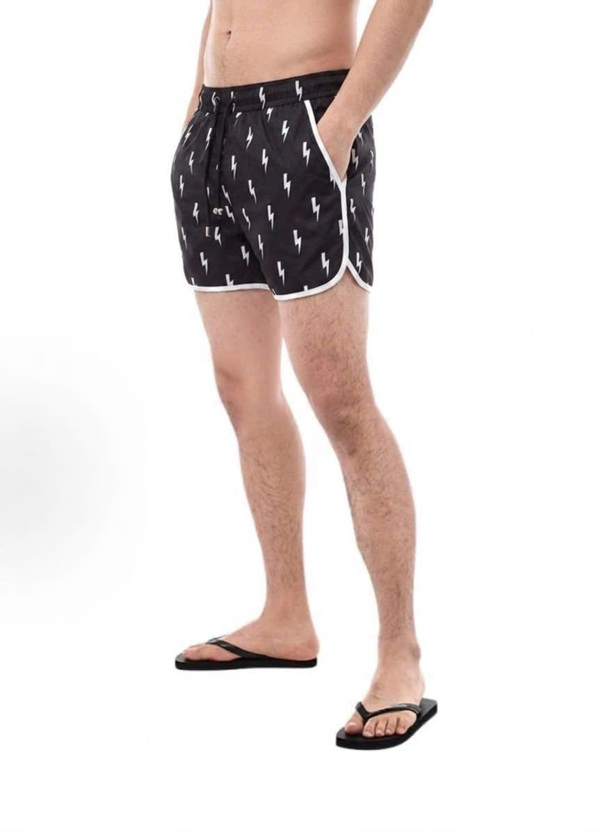 Quần short đùi gió Neil Barret Đen họa tiết tia sét Trắng S-XL CD
