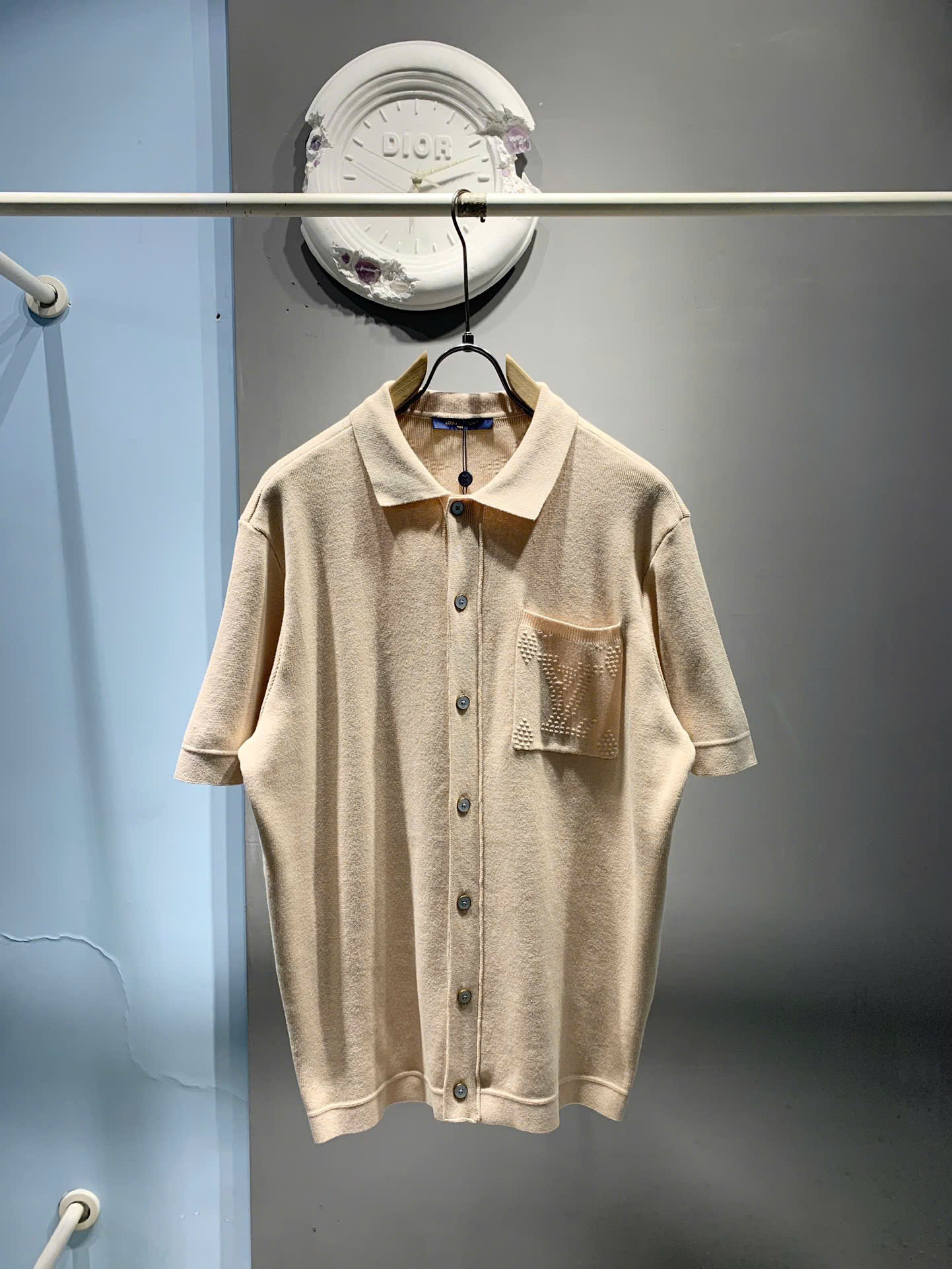 Áo sơ mi len Louis Vuitton LV túi ngực logo dập nổi vai ngực Like Auth S-L DDT