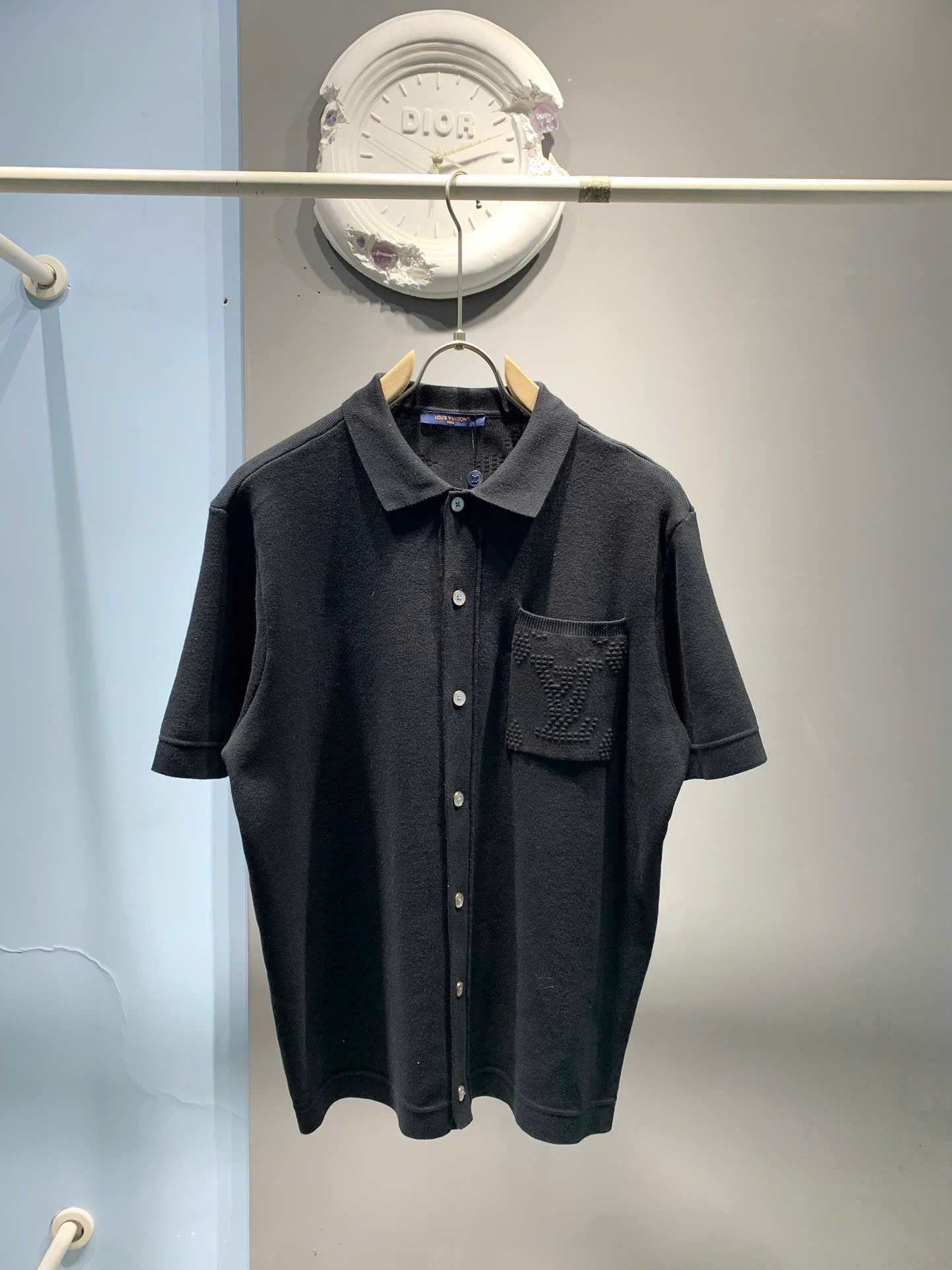 Áo sơ mi len Louis Vuitton LV túi ngực logo dập nổi vai ngực Like Auth S-L DDT
