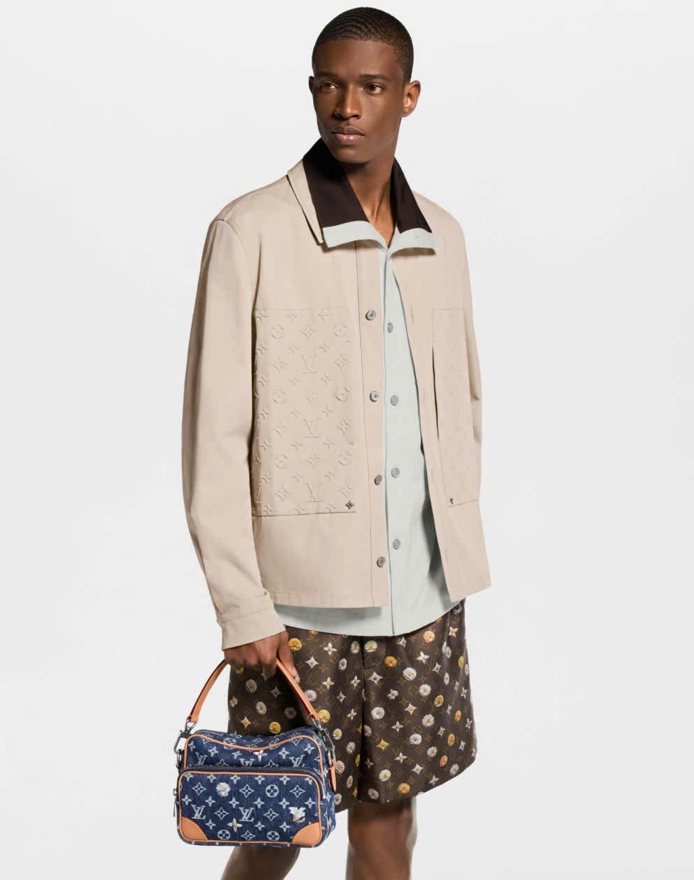 Túi đeo chéo Louis Vuitton LV Monogram Floral Denim Xanh Than Like Auth 25x18x11 PLD