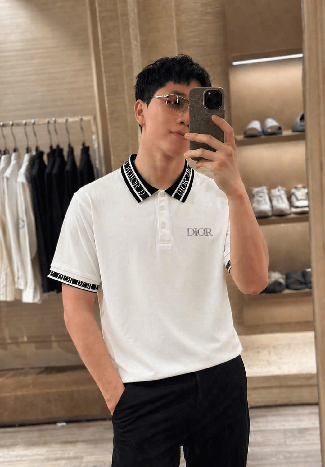 Áo polo Dior CD logo check cổ logo thêu ngực Like Auth S-XL CD