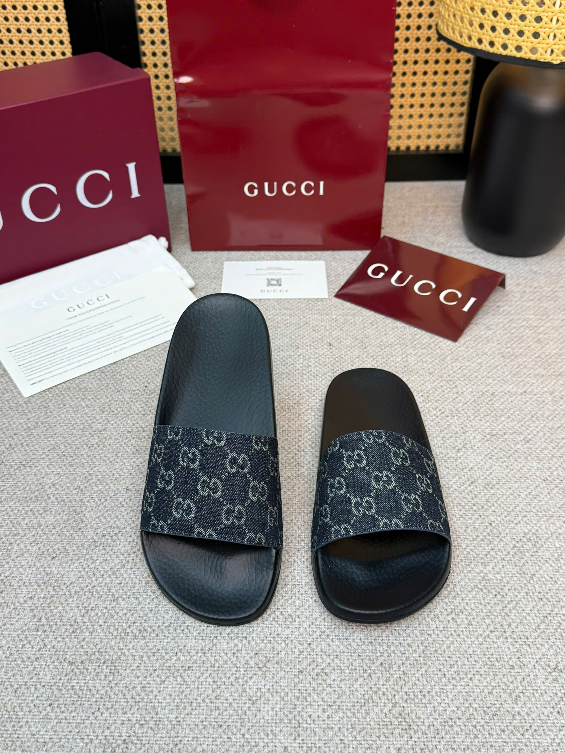 Dép quai ngang Gucci GC Đen logo full quai Xanh Than Like Auth 38-43 VTN