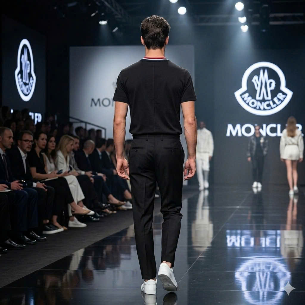 Áo phông T shirt Moncler bo cổ Xanh Trắng Đỏ logo thêu ngực Like Auth S-XL MK\Đen