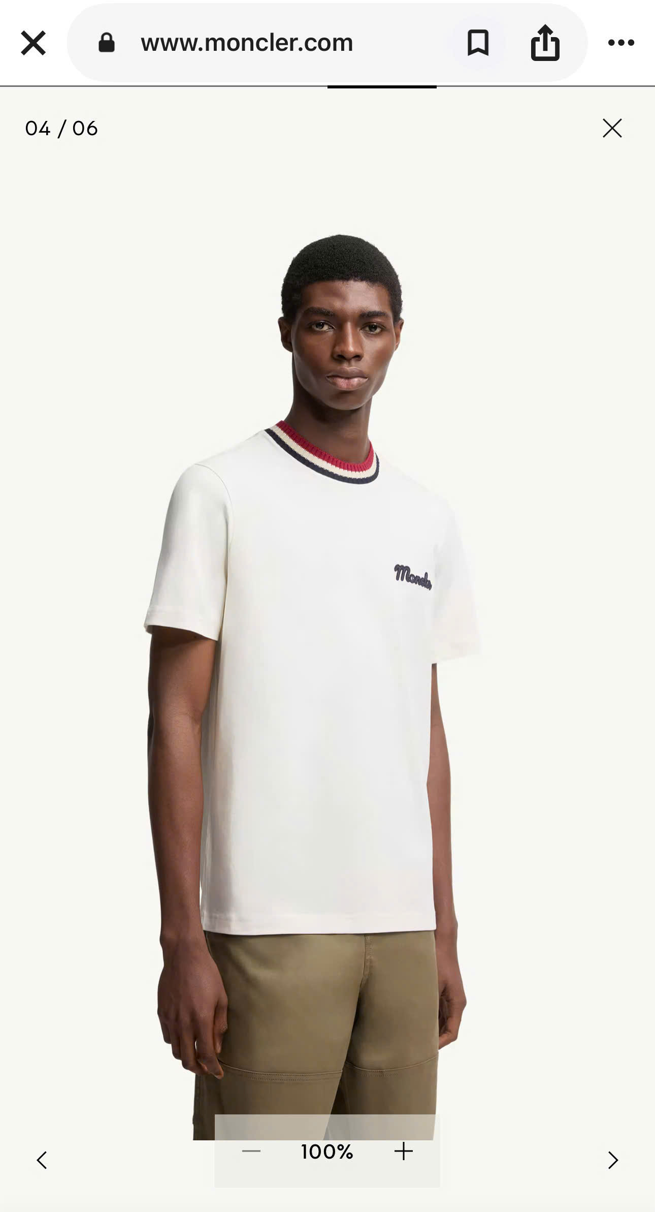 Áo phông T shirt Moncler bo cổ Xanh Trắng Đỏ logo thêu ngực Like Auth S-XL MK\Trắng