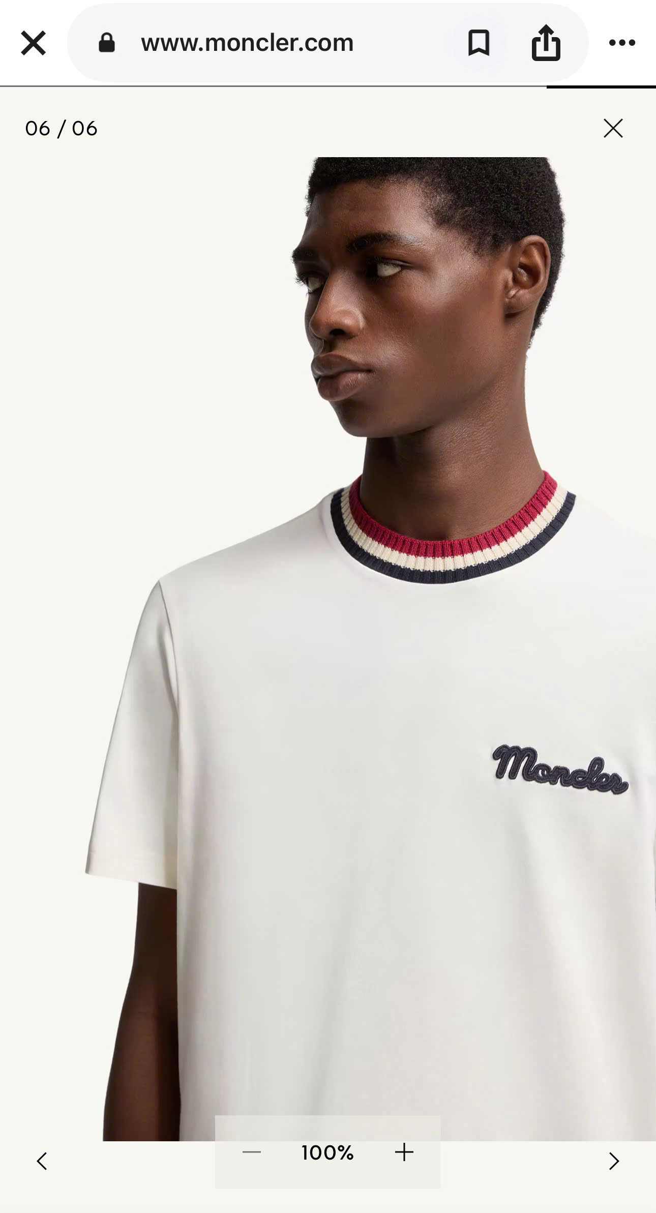 Áo phông T shirt Moncler bo cổ Xanh Trắng Đỏ logo thêu ngực Like Auth S-XL MK\Trắng