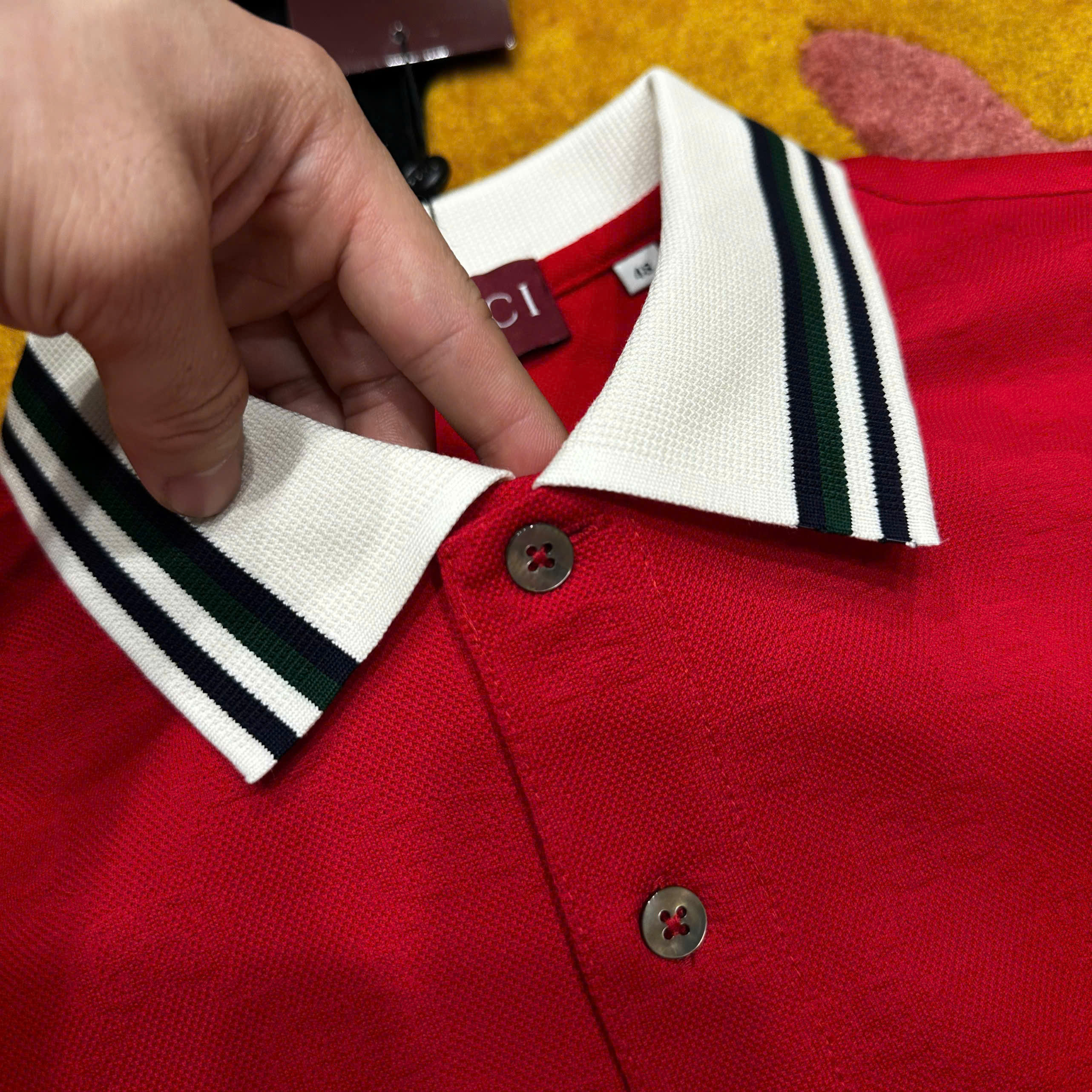 Áo polo Gucci GC check bo tay cổ logo thêu ngực Like Auth 48-52 MK\Đỏ