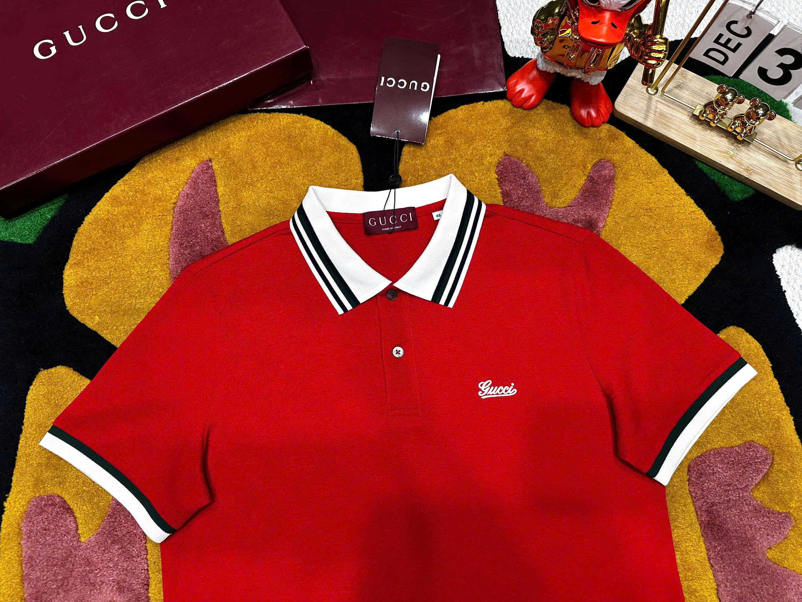 Áo polo Gucci GC check bo tay cổ logo thêu ngực Like Auth 48-52 MK\Đỏ