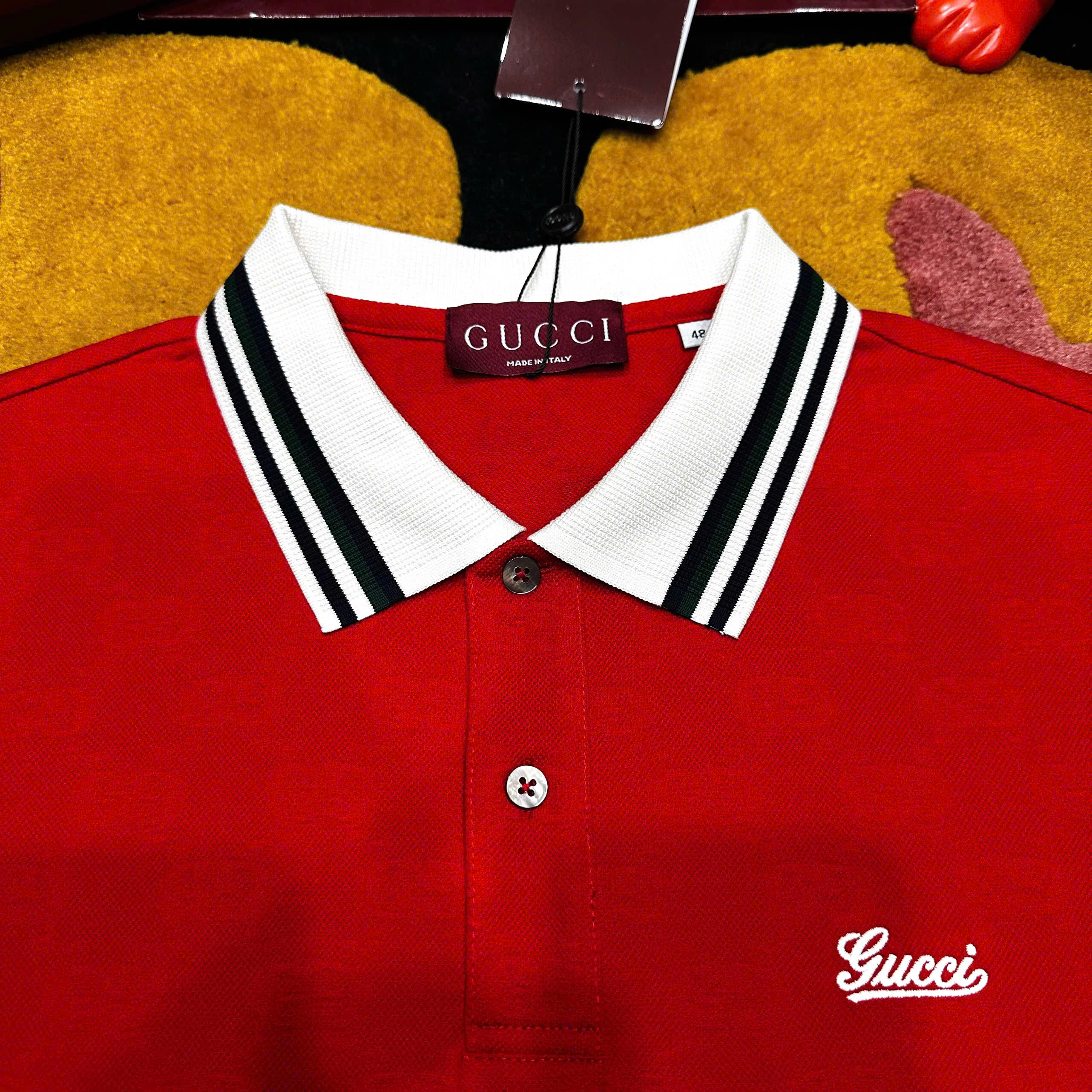 Áo polo Gucci GC check bo tay cổ logo thêu ngực Like Auth 48-52 MK\Đỏ