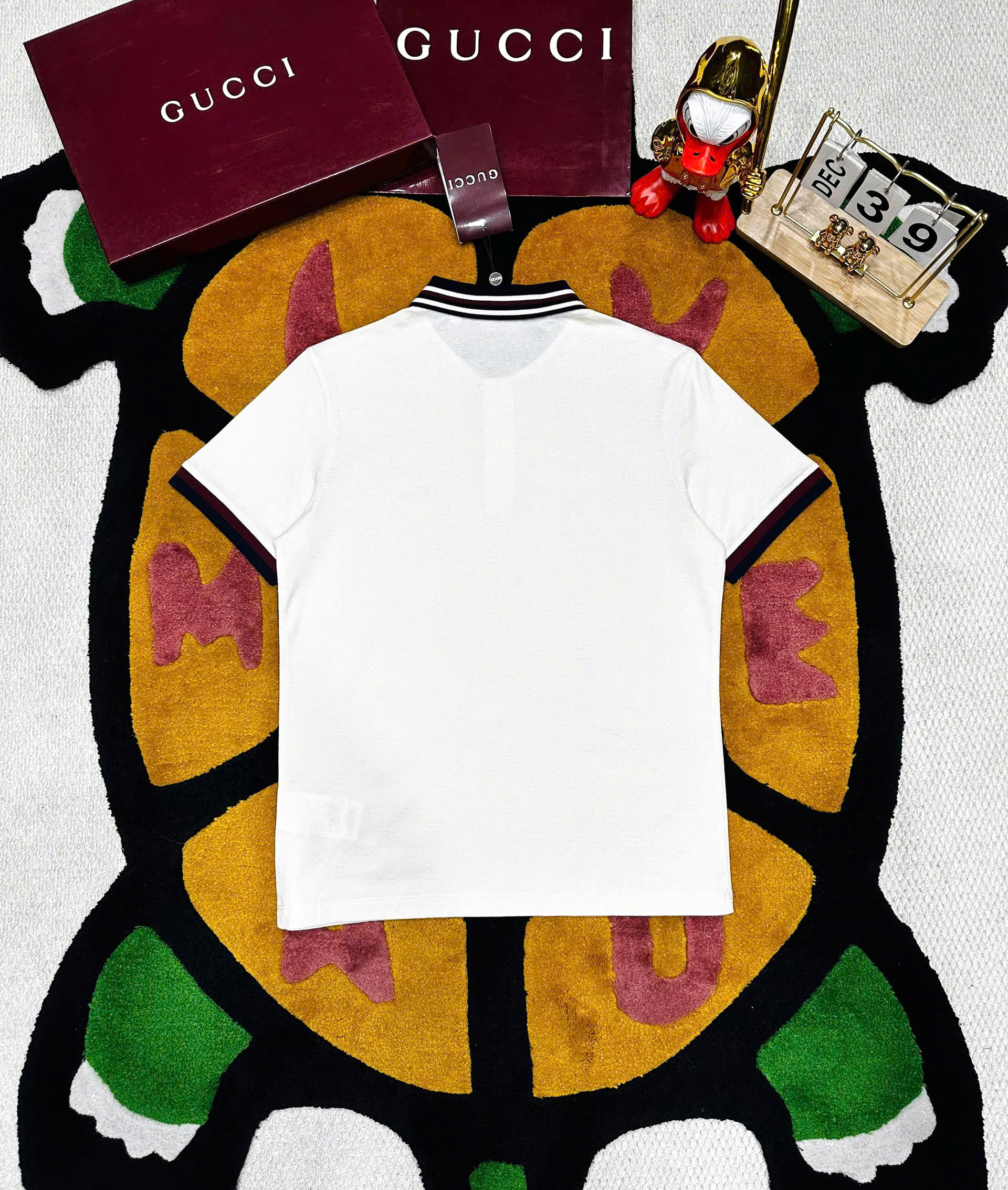 Áo polo Gucci GC check bo tay cổ logo thêu ngực Like Auth 48-52 MK\Trắng