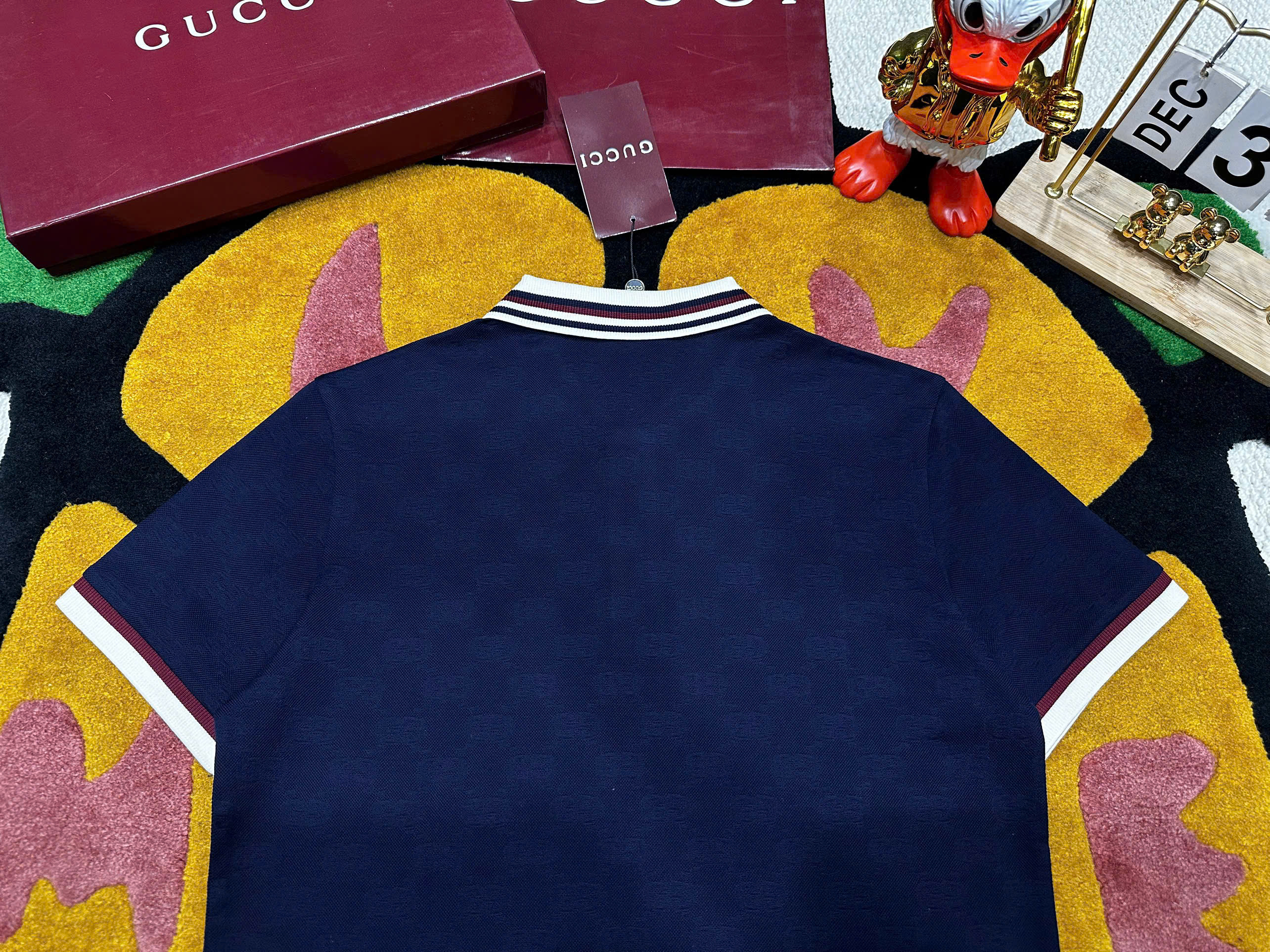 Áo polo Gucci GC check bo tay cổ logo thêu ngực Like Auth 48-52 MK\Xanh