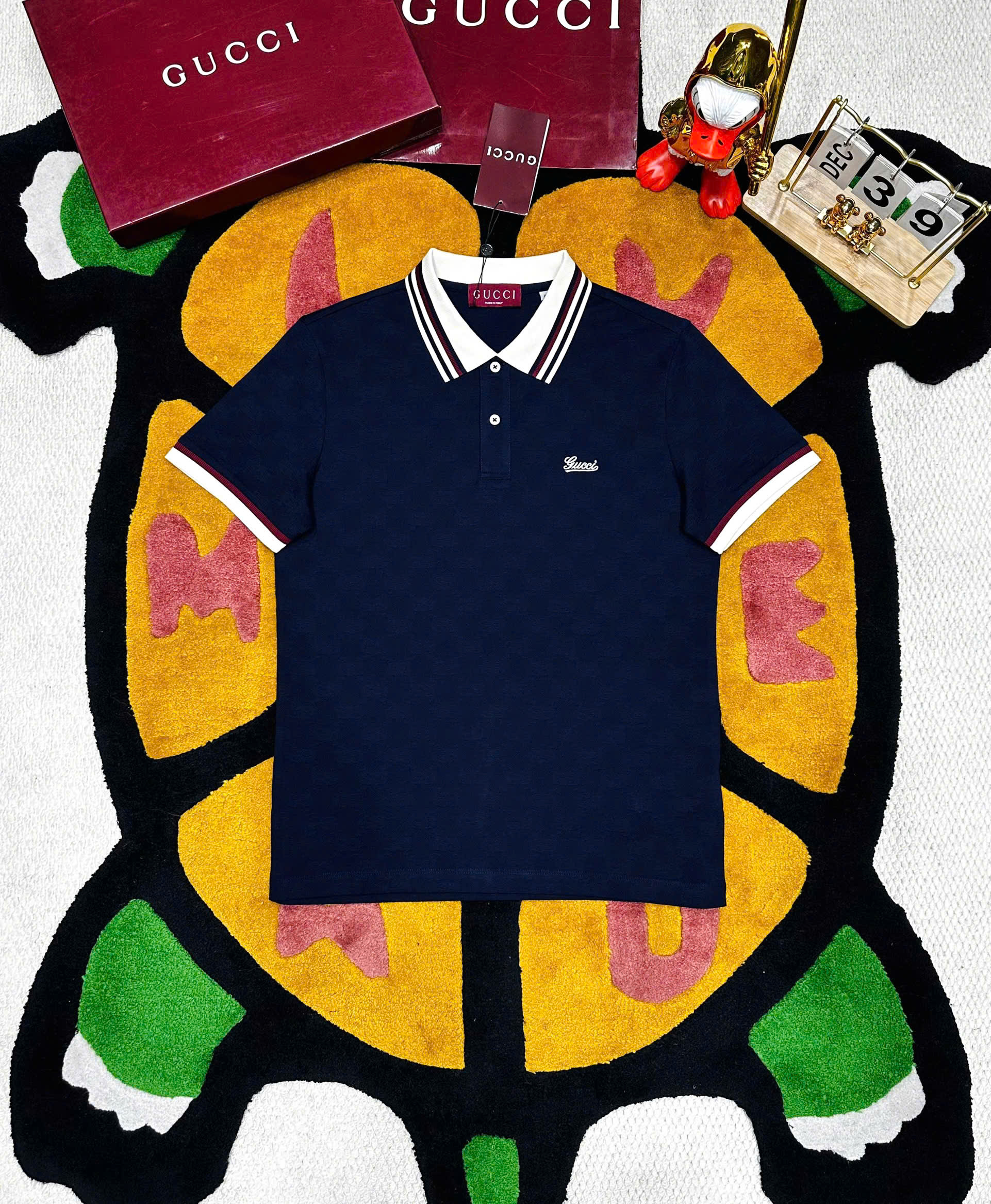 Áo polo Gucci GC check bo tay cổ logo thêu ngực Like Auth 48-52 MK\Xanh