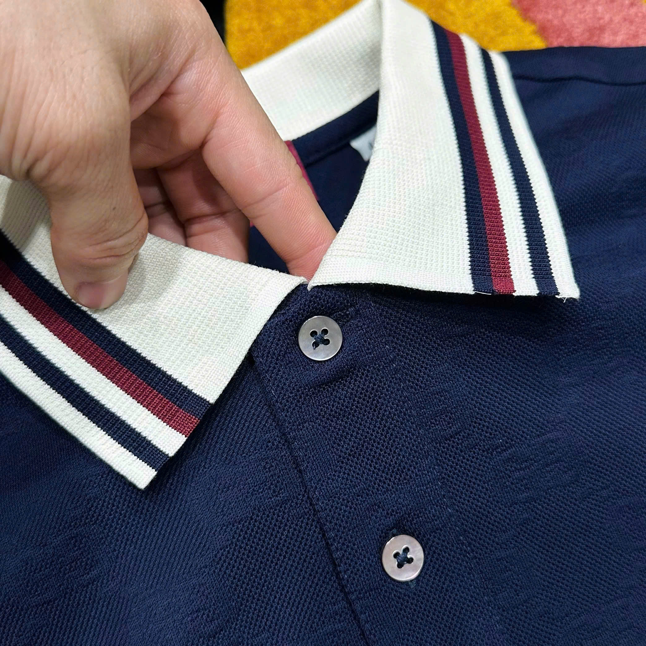 Áo polo Gucci GC check bo tay cổ logo thêu ngực Like Auth 48-52 MK\Xanh