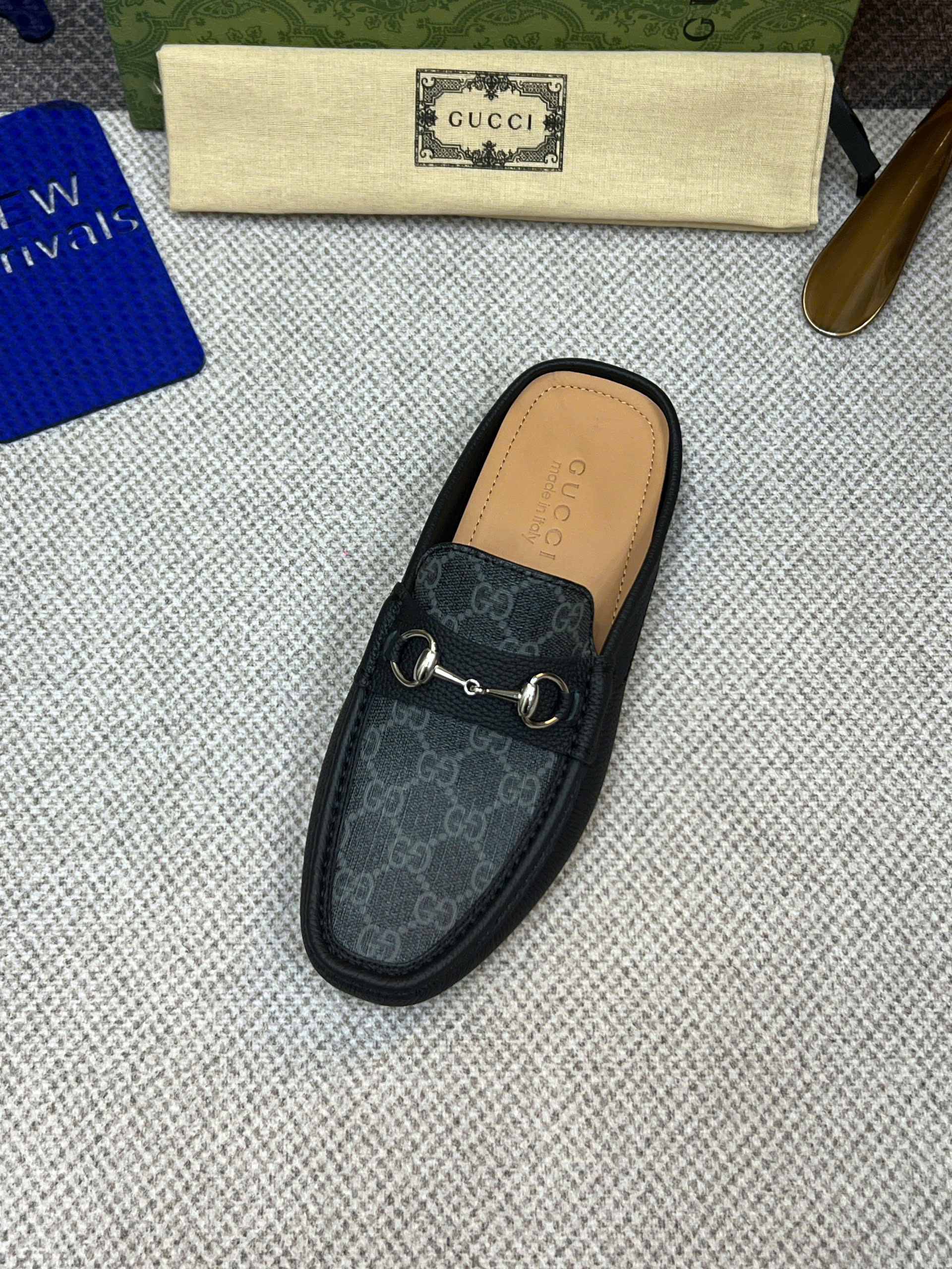 Giày sục Gucci GC Horsebit lưỡi xám logo full tag móc khóa bạc Like Auth 38-43 VTN