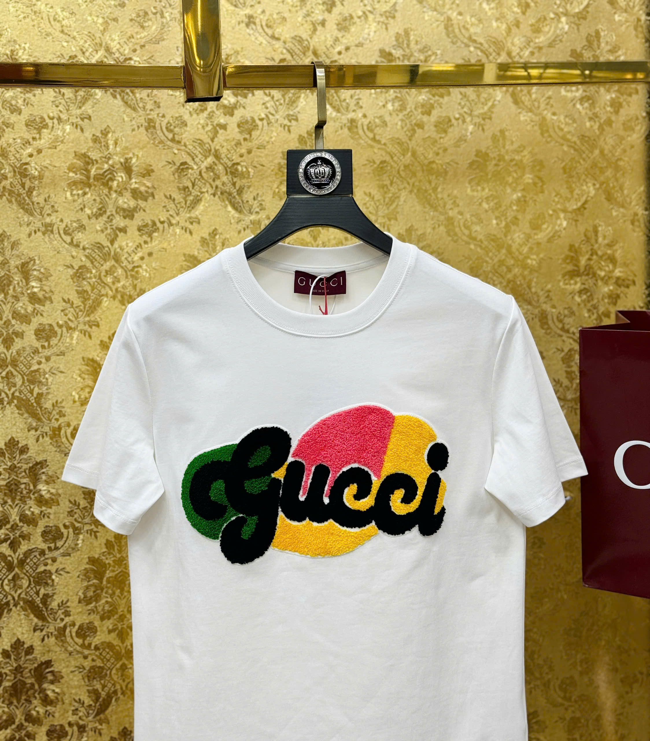 Áo phông T shirt Gucci GC logo thêu wash ngực nhiều màu Like Auth 44-50 CD