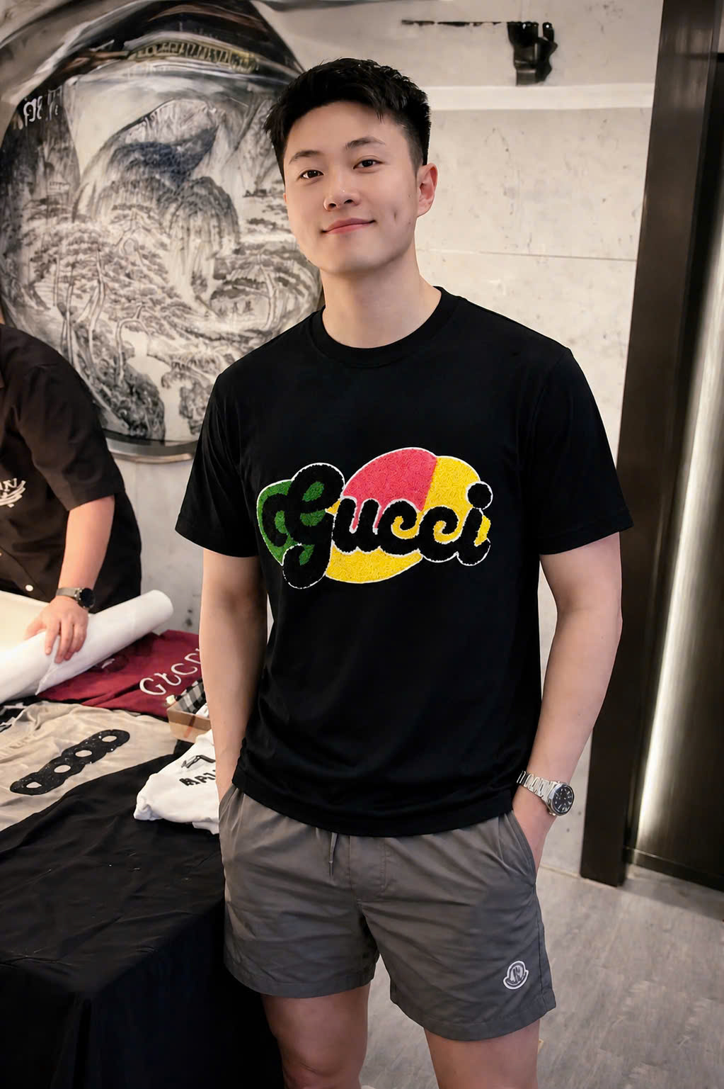 Áo phông T shirt Gucci GC logo thêu wash ngực nhiều màu Like Auth 44-50 CD