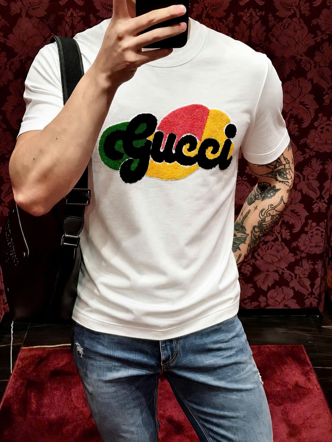 Áo phông T shirt Gucci GC logo thêu wash ngực nhiều màu Like Auth 44-50 CD