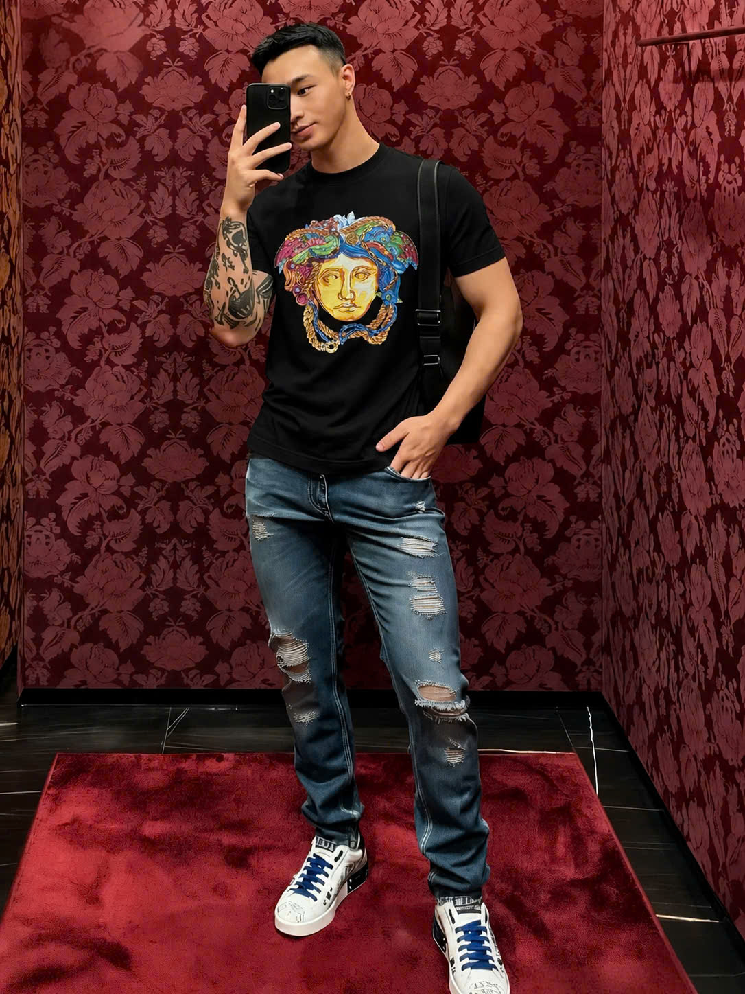 Áo phông T shirt Versace VS họa tiết mặt quỷ Like Auth 46-50 CD