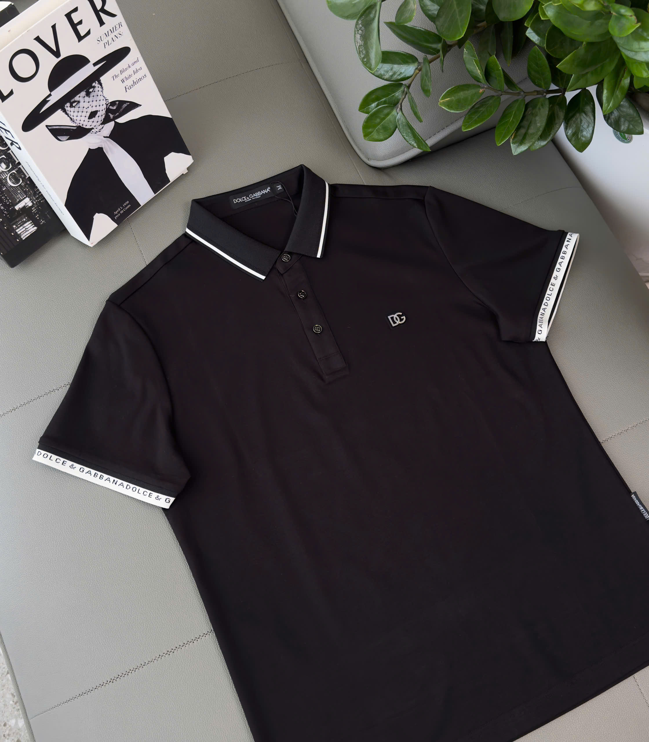 Áo polo Dolce Gabbana DG kẻ viền check tay logo thêu ngực Like Auth M-XXL DDT\Đen