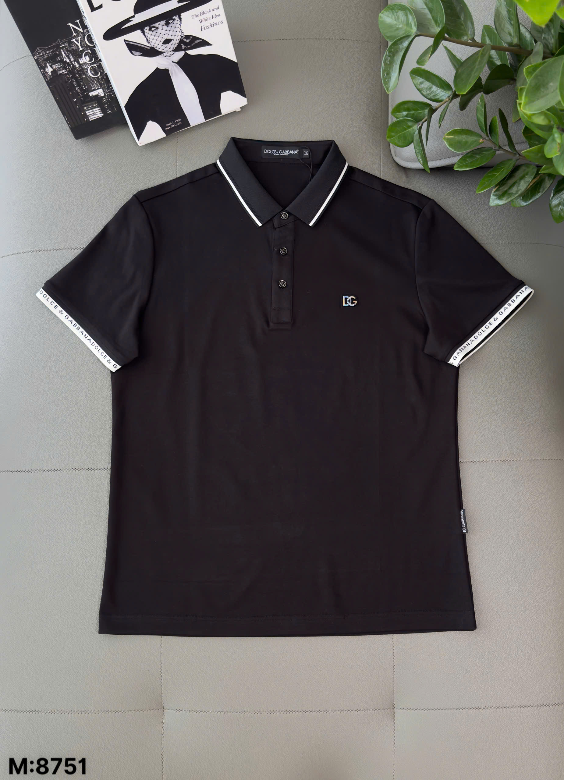 Áo polo Dolce Gabbana DG kẻ viền check tay logo thêu ngực Like Auth M-XXL DDT\Đen