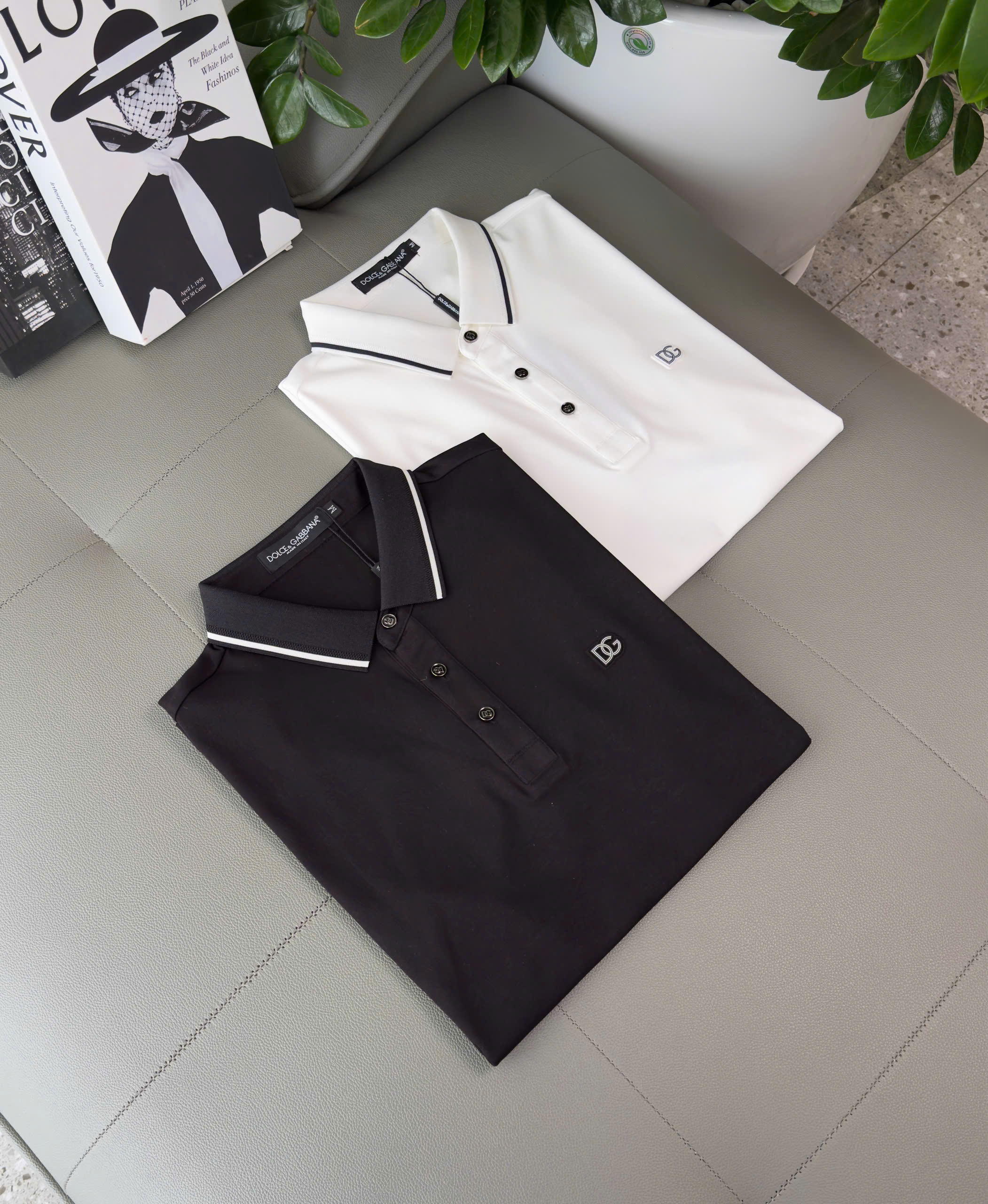 Áo polo Dolce Gabbana DG kẻ viền check tay logo thêu ngực Like Auth M-XXL DDT\Đen