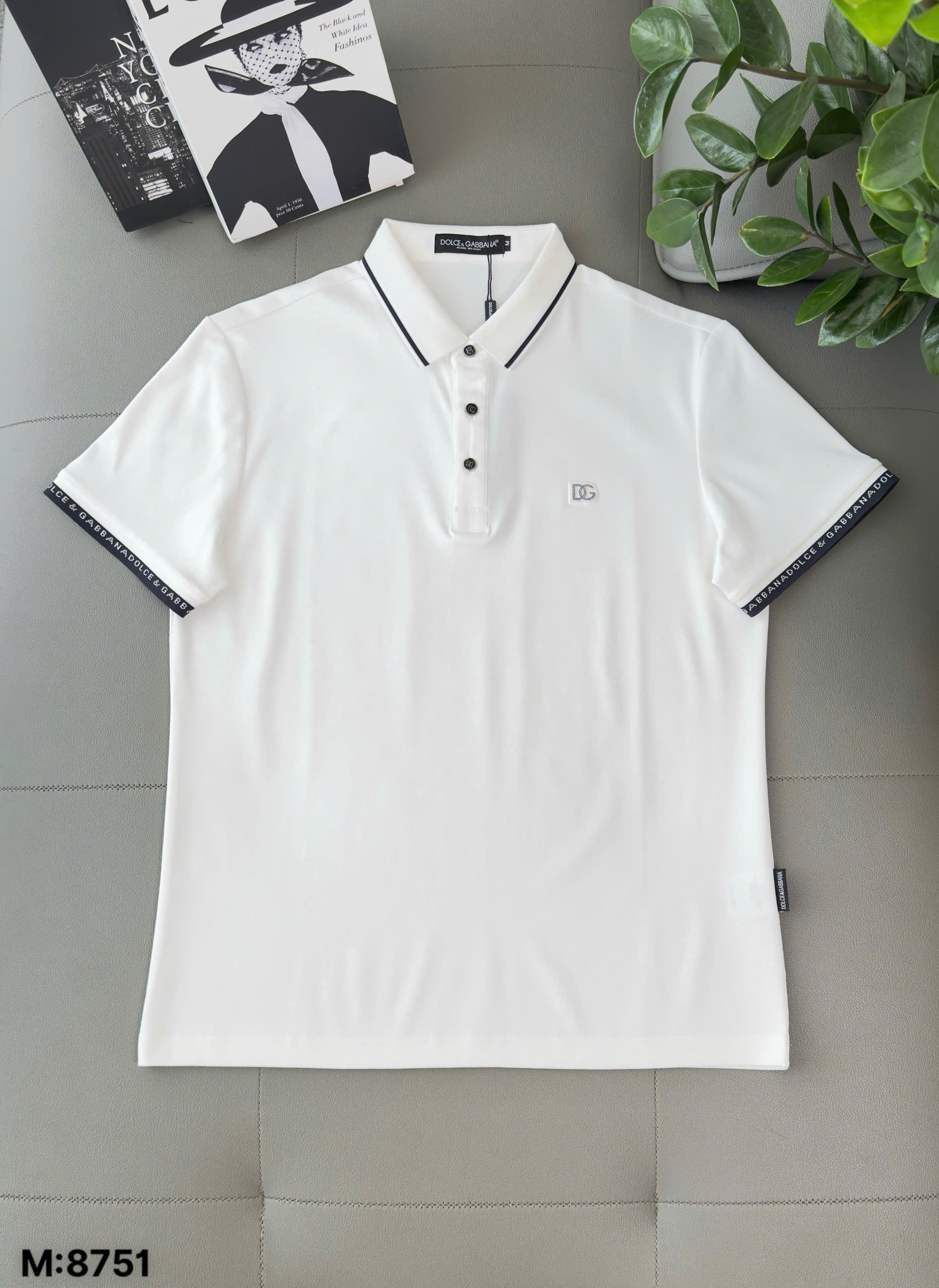 Áo polo Dolce Gabbana DG kẻ viền check tay logo thêu ngực Like Auth M-XXL DDT\Trắng
