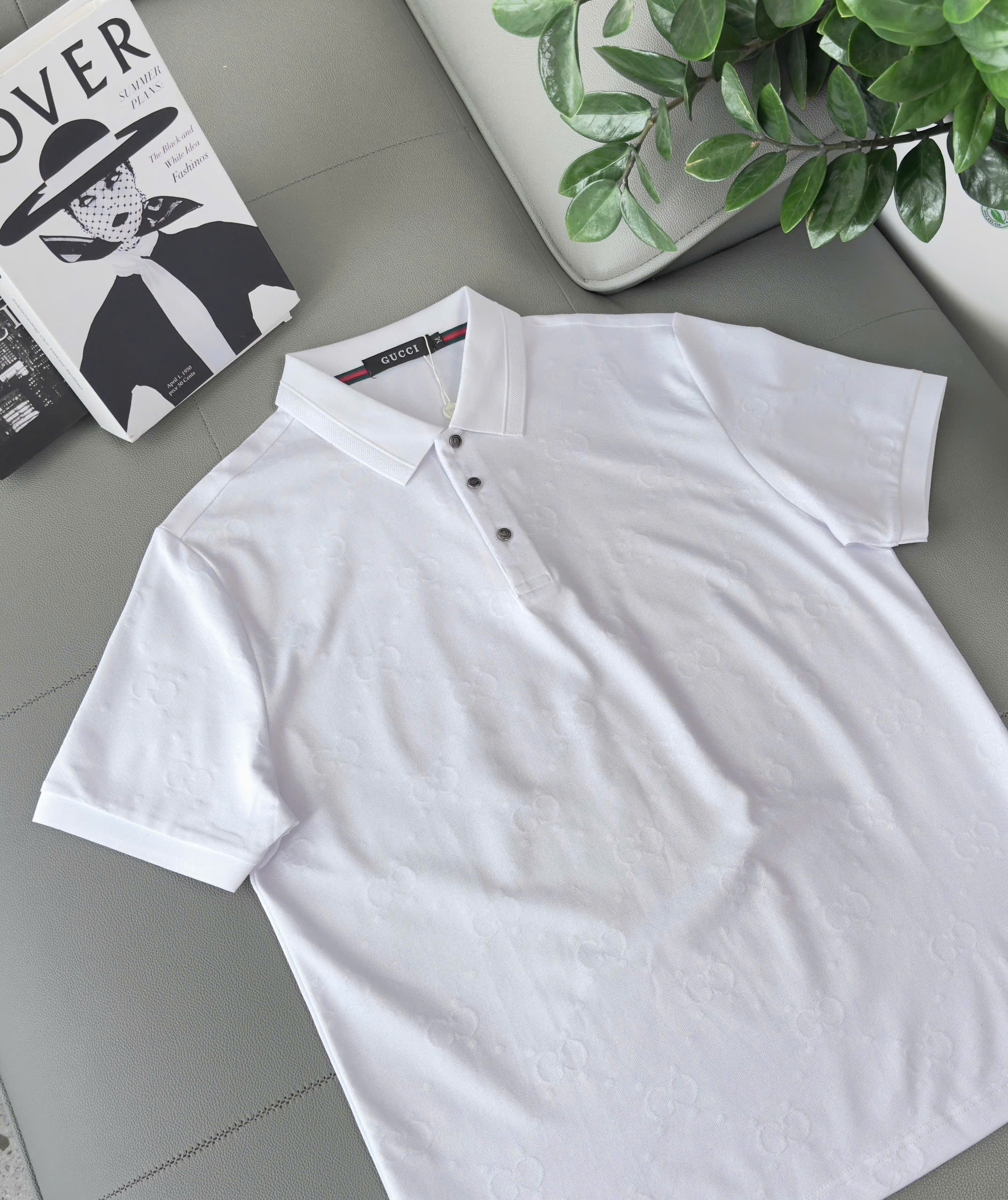 Áo polo Gucci GC logo full bóng mờ Like Auth M-XXL DDT\Trắng