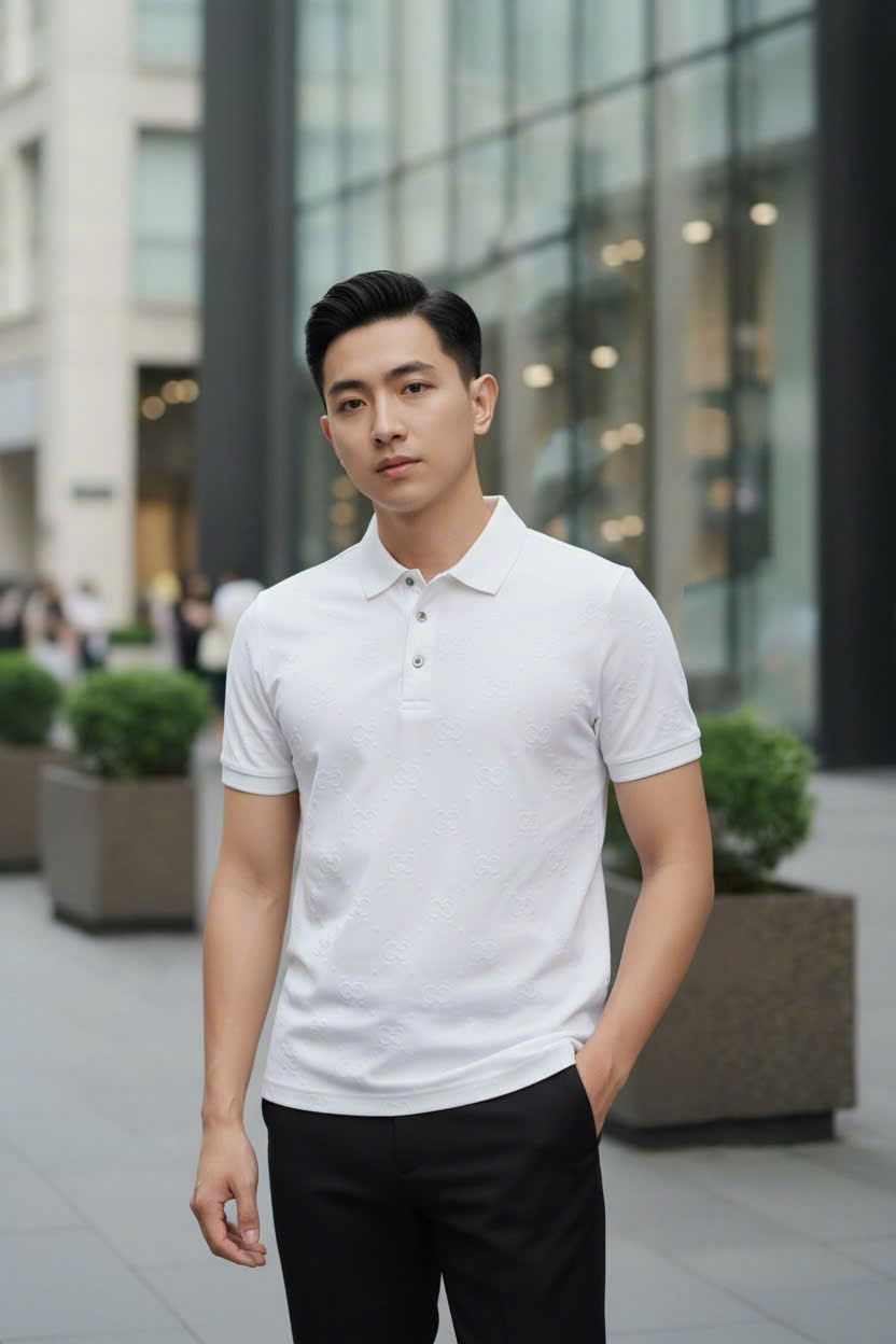 Áo polo Gucci GC logo full bóng mờ Like Auth M-XXL DDT\Trắng