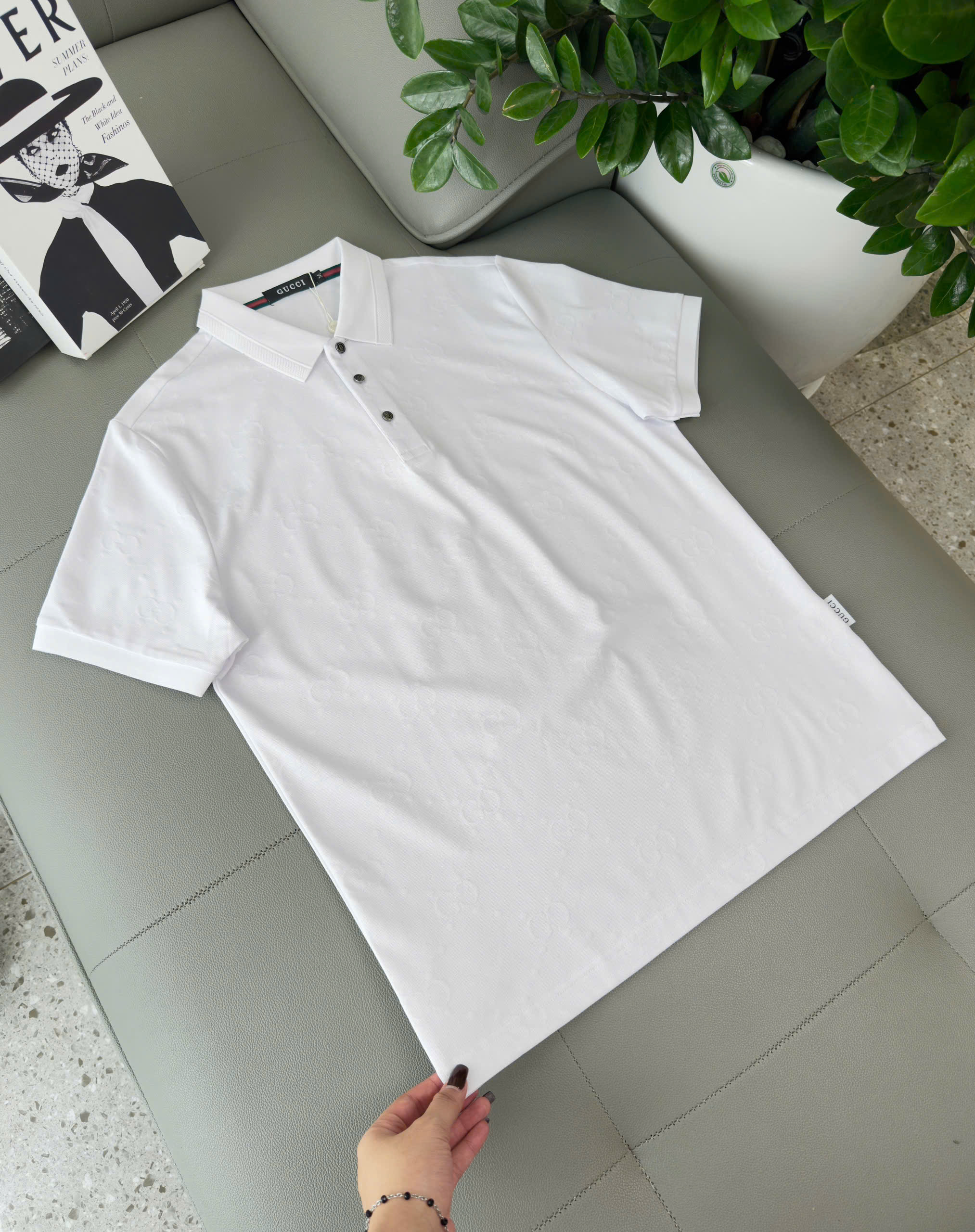 Áo polo Gucci GC logo full bóng mờ Like Auth M-XXL DDT\Trắng