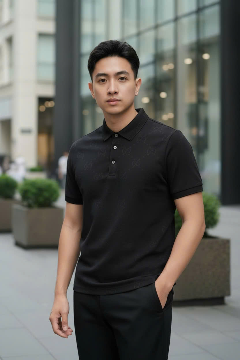 Áo polo Gucci GC logo full bóng mờ Like Auth M-XXL DDT\Đen