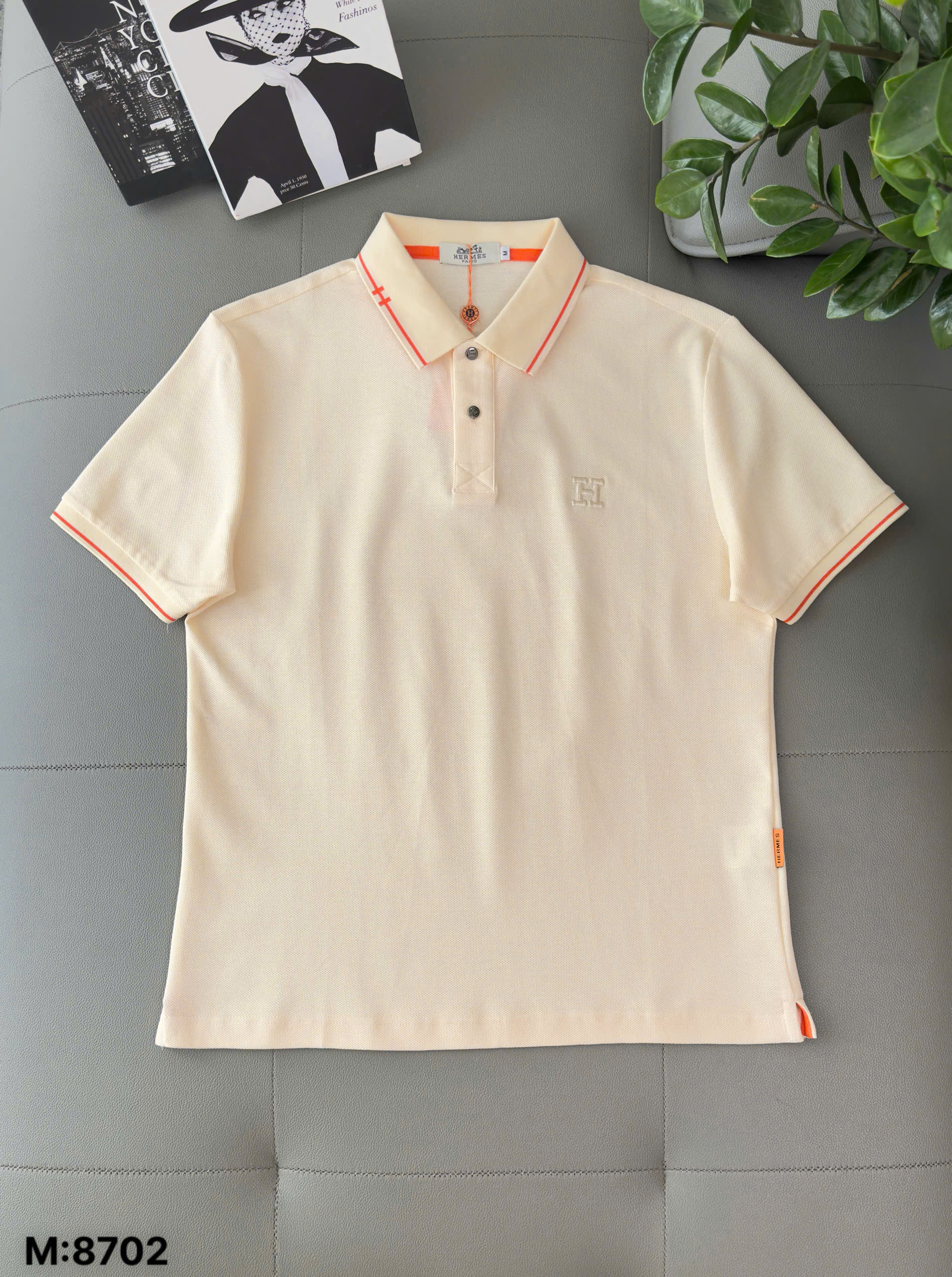 Áo polo Hermes HM kẻ viền Cam logo thêu chữ H Like Auth M-XXL DDT\Be