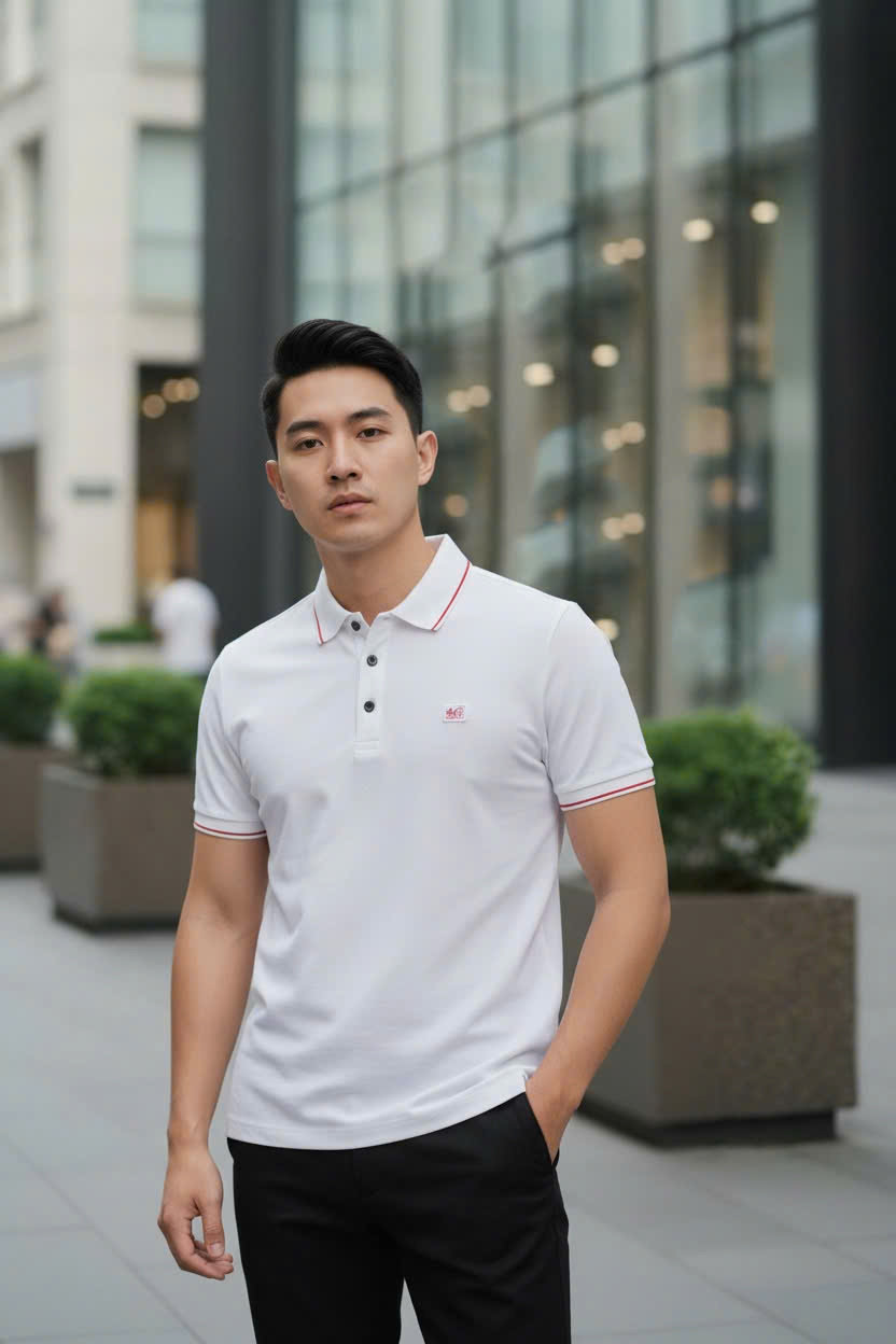 Áo polo Hermes HM kẻ viền Cam logo thêu tag ngực Like Auth M-XXL DDT\Trắng