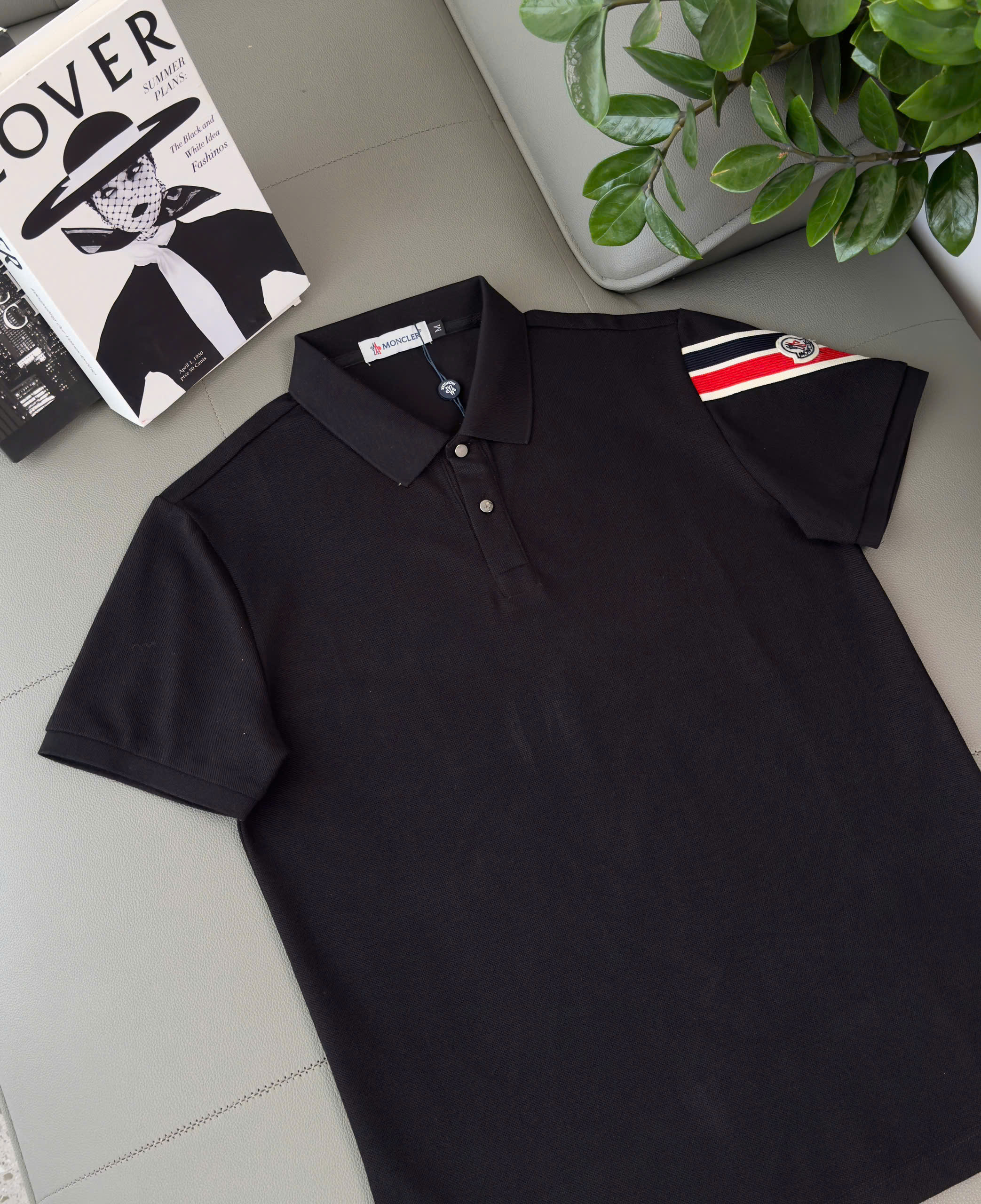 Áo polo Moncler kẻ sọc Xanh Đỏ check tay Like Auth M-XXL DDT\Đen