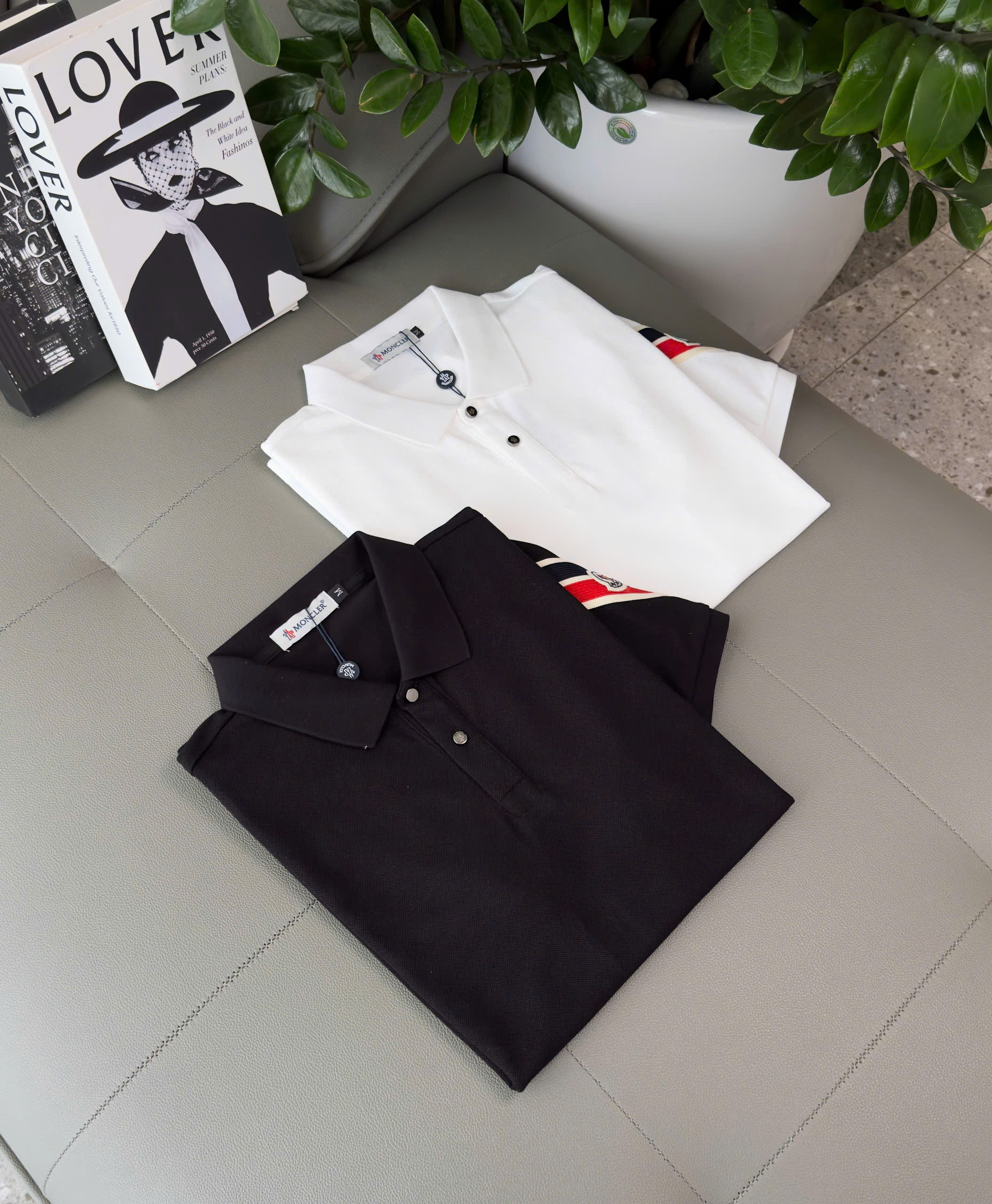 Áo polo Moncler kẻ sọc Xanh Đỏ check tay Like Auth M-XXL DDT\Đen