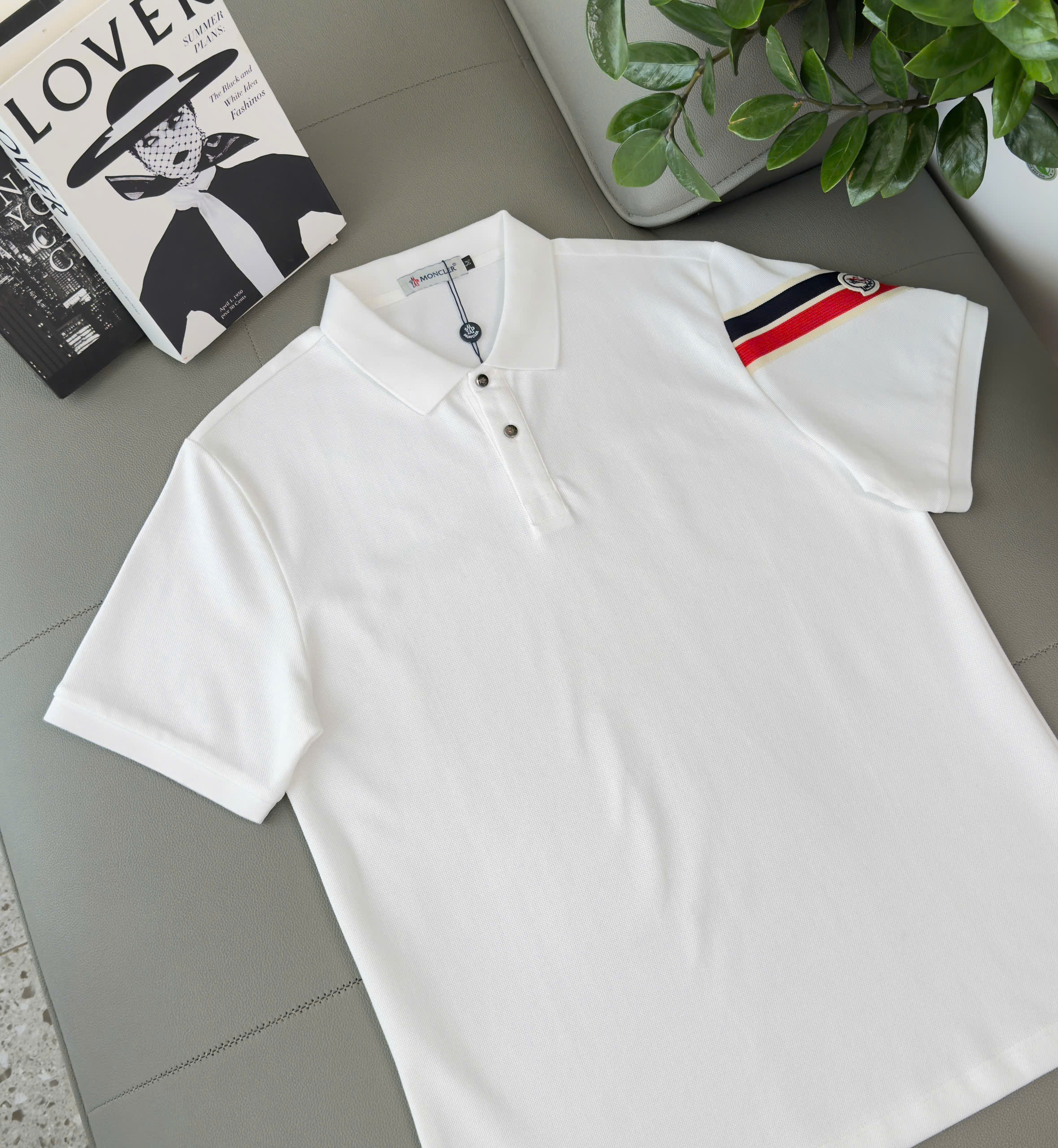 Áo polo Moncler kẻ sọc Xanh Đỏ check tay Like Auth M-XXL DDT\Trắng