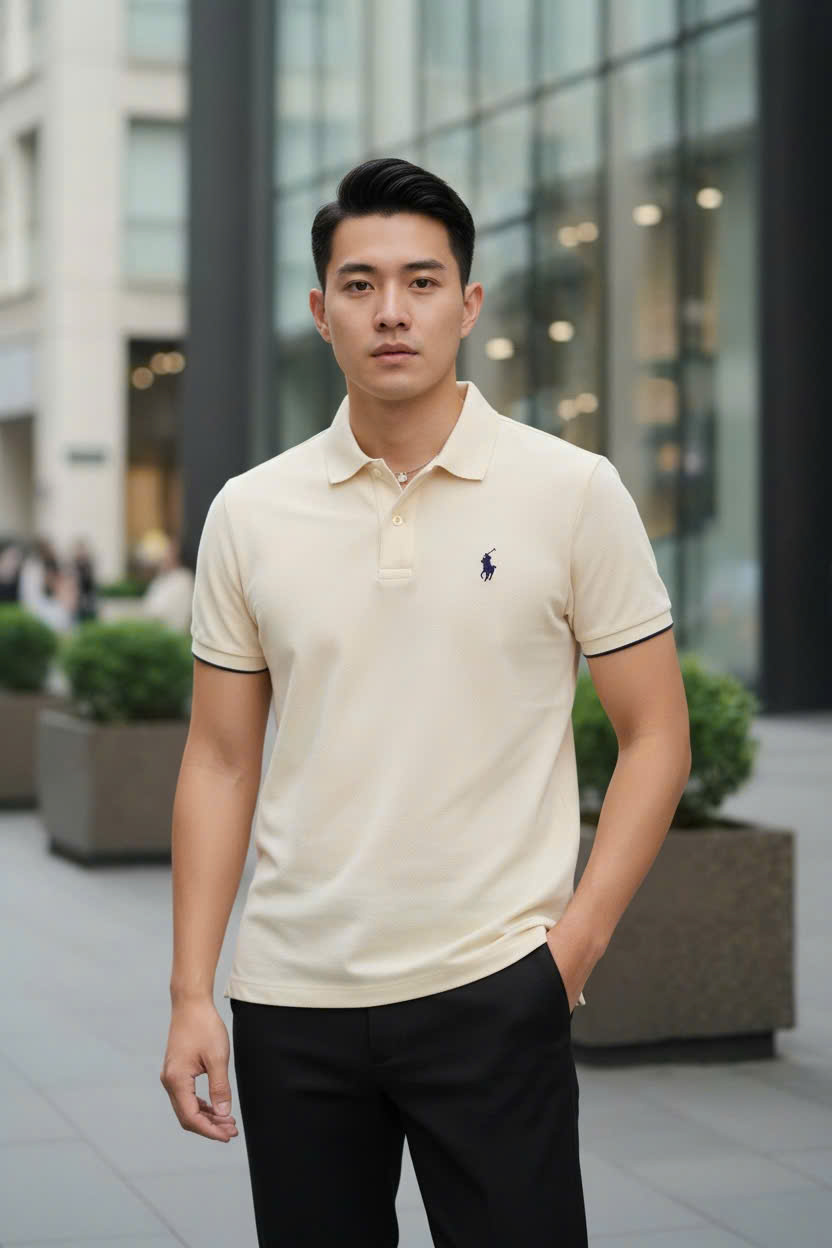 Áo Polo Ralph Laurent bo kẻ viền tay logo thêu cưỡi ngựa ngực Like Auth M-XXL DDT\Be