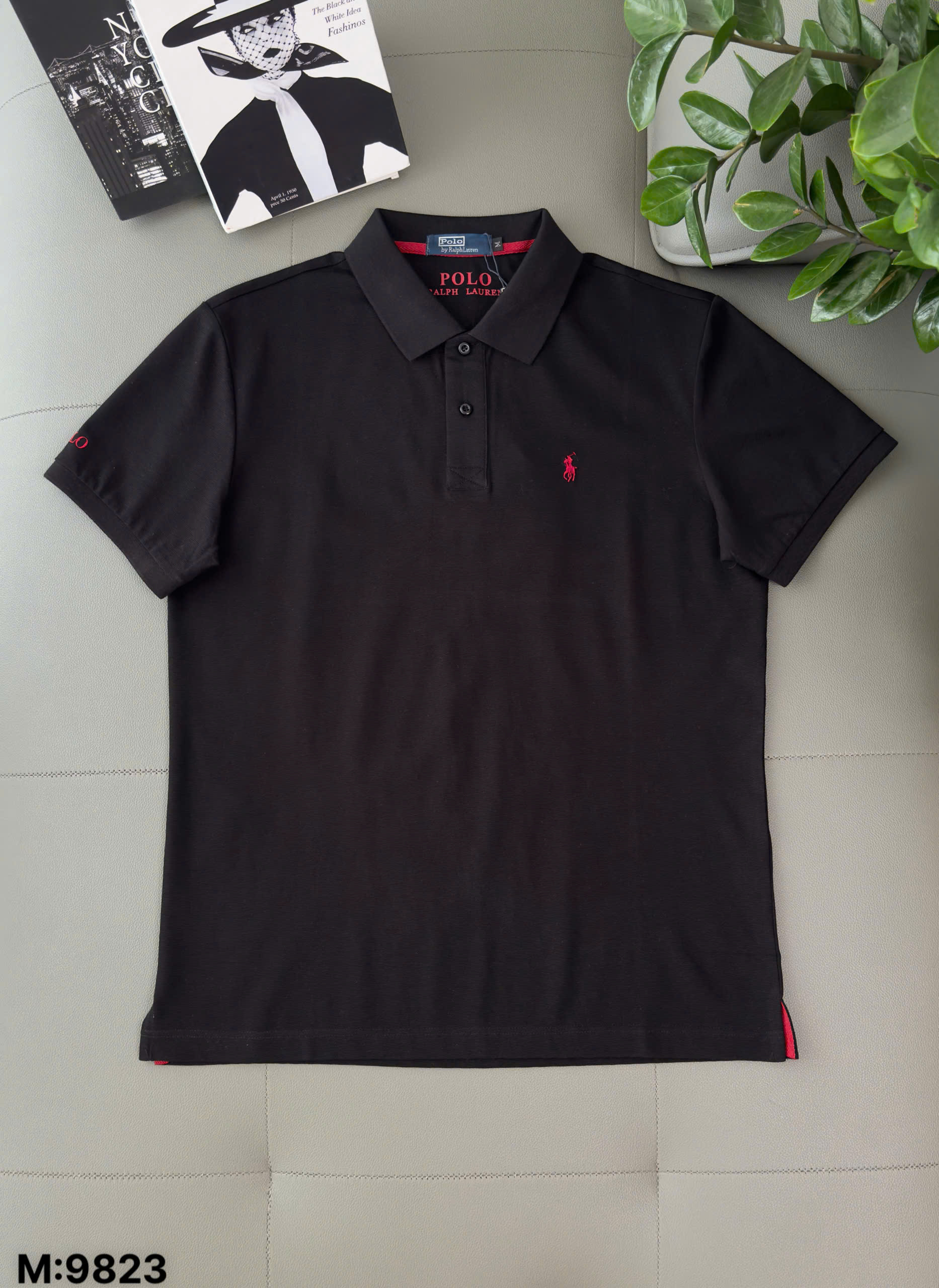 Áo Polo Ralph Laurent bo kẻ viền tay logo thêu cưỡi ngựa ngực Like Auth M-XXL DDT\Đen