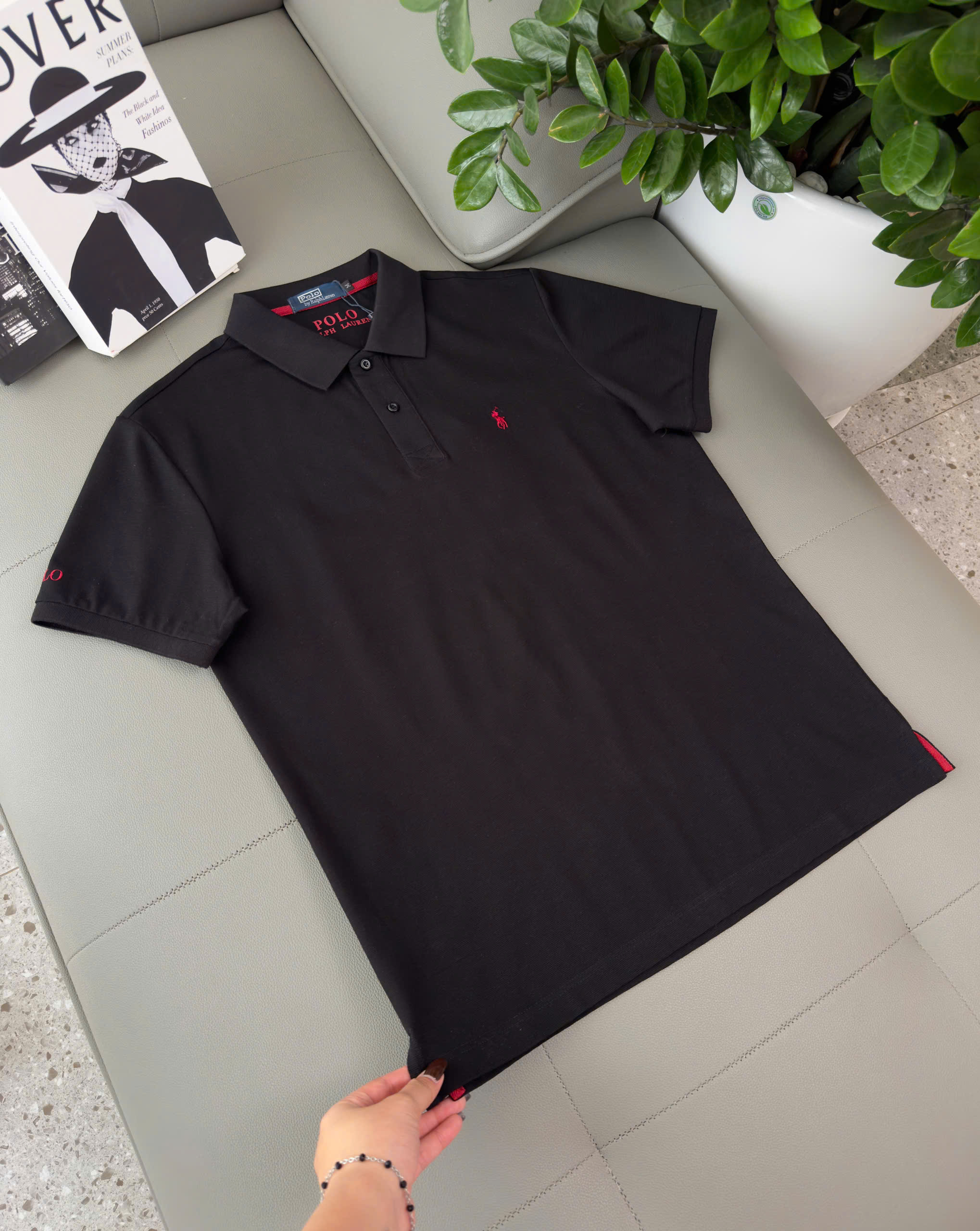 Áo Polo Ralph Laurent bo kẻ viền tay logo thêu cưỡi ngựa ngực Like Auth M-XXL DDT\Đen