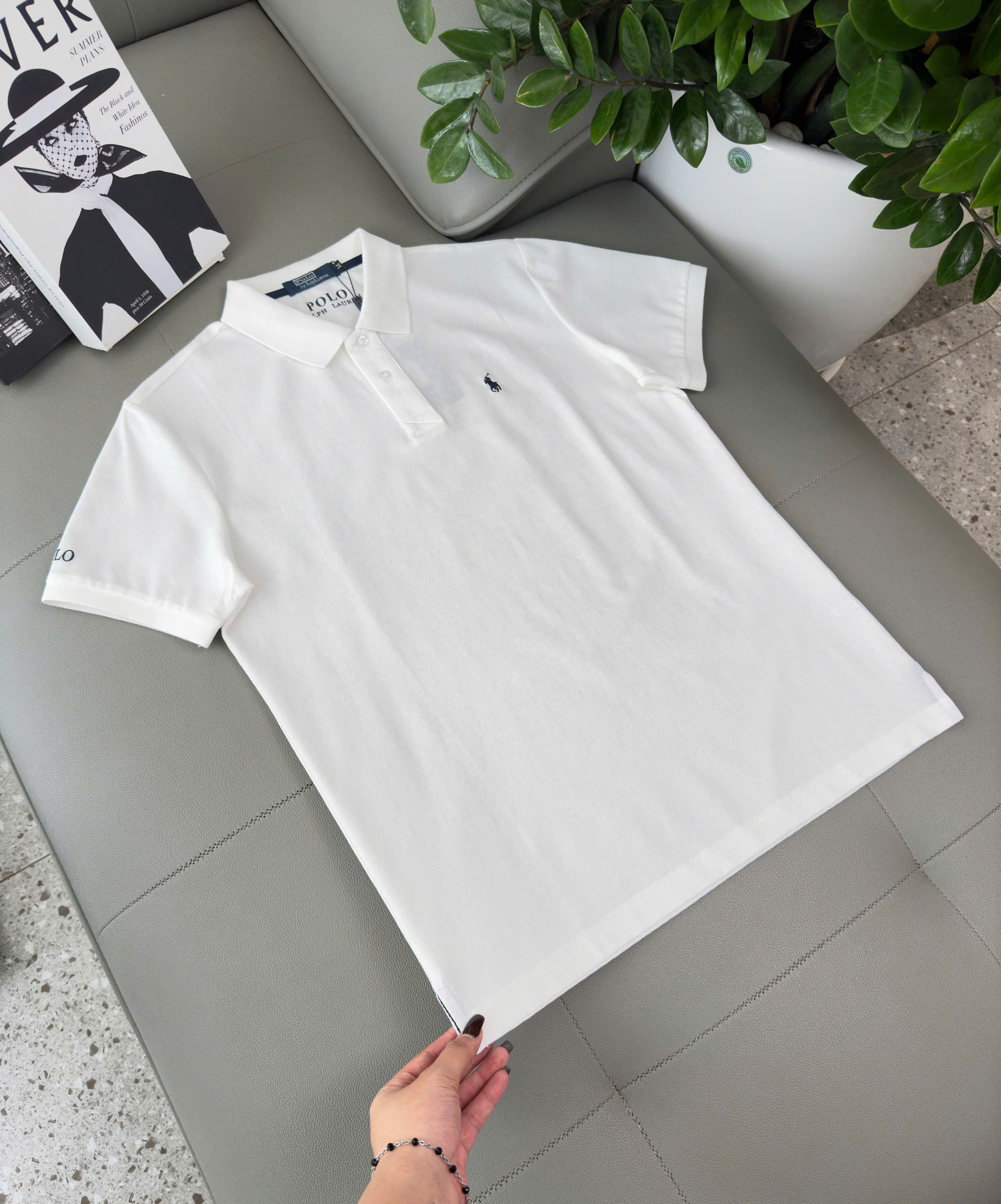 Áo Polo Ralph Laurent bo kẻ viền tay logo thêu cưỡi ngựa ngực Like Auth M-XXL DDT\Trắng